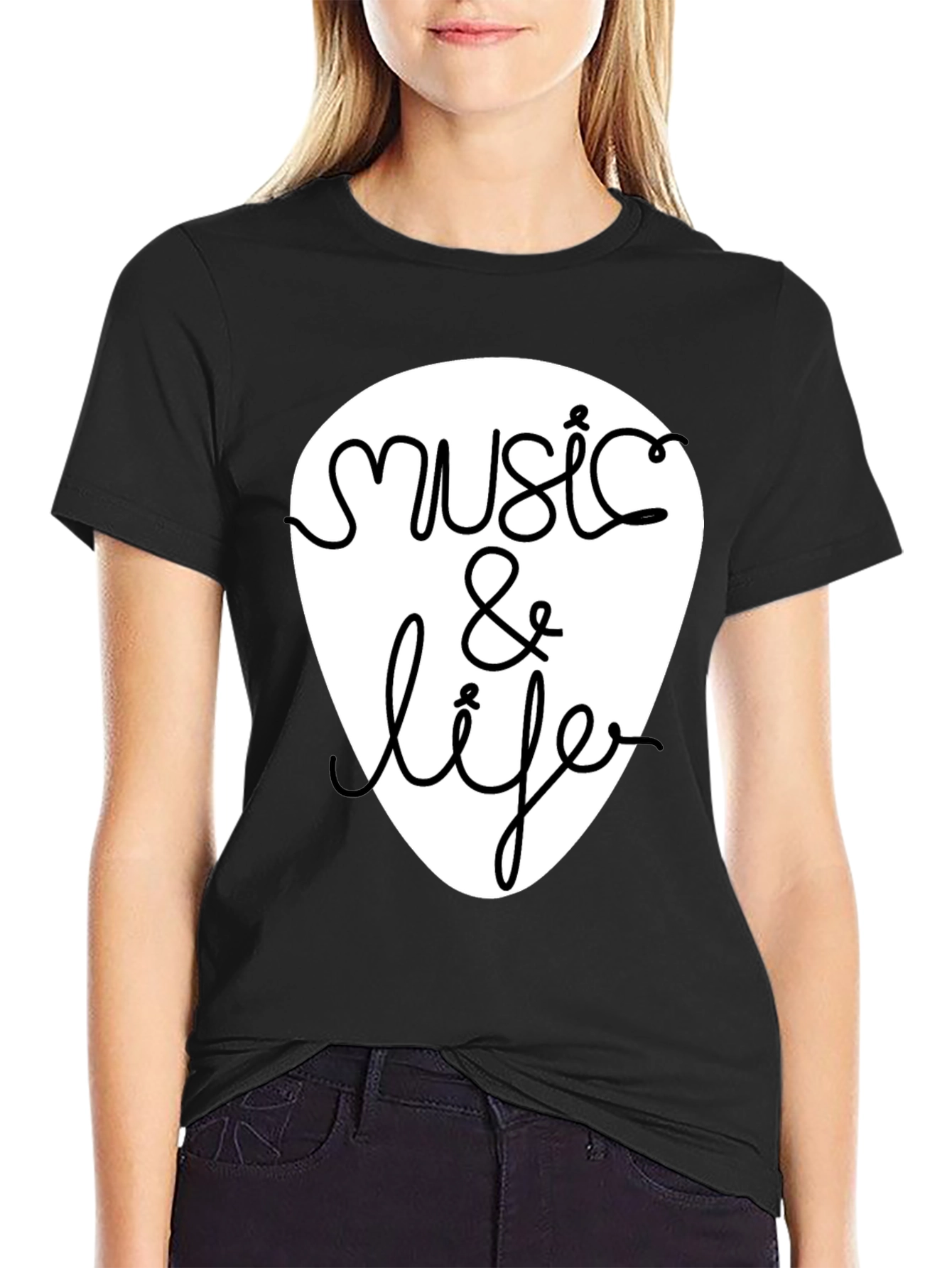 Music & Life Graphic Tee - Black Cotton T-Shirt