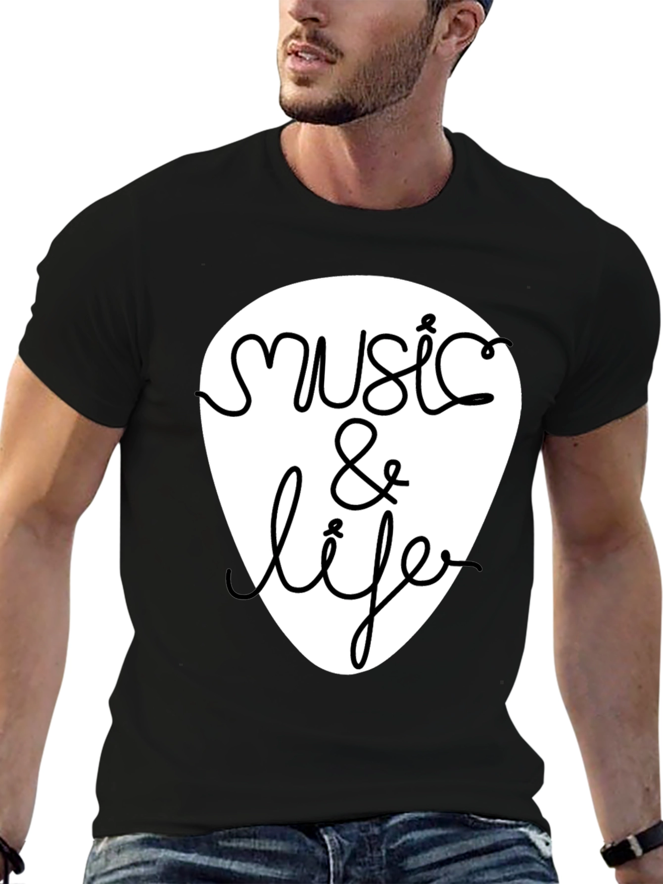 Music & Life Graphic Tee - Black Cotton T-Shirt