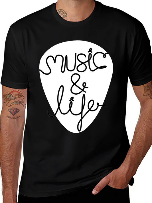 Music & Life Graphic Tee - Black Cotton T-Shirt