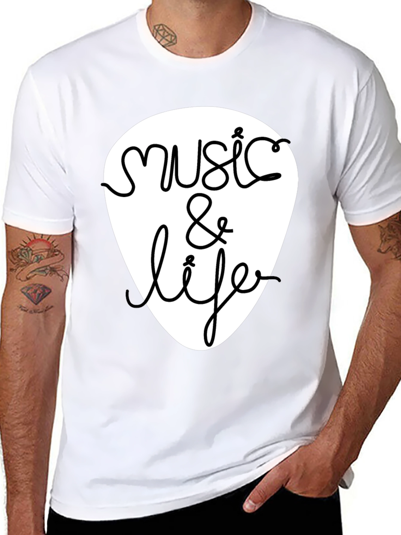 Music & Life Graphic Tee - Black Cotton T-Shirt