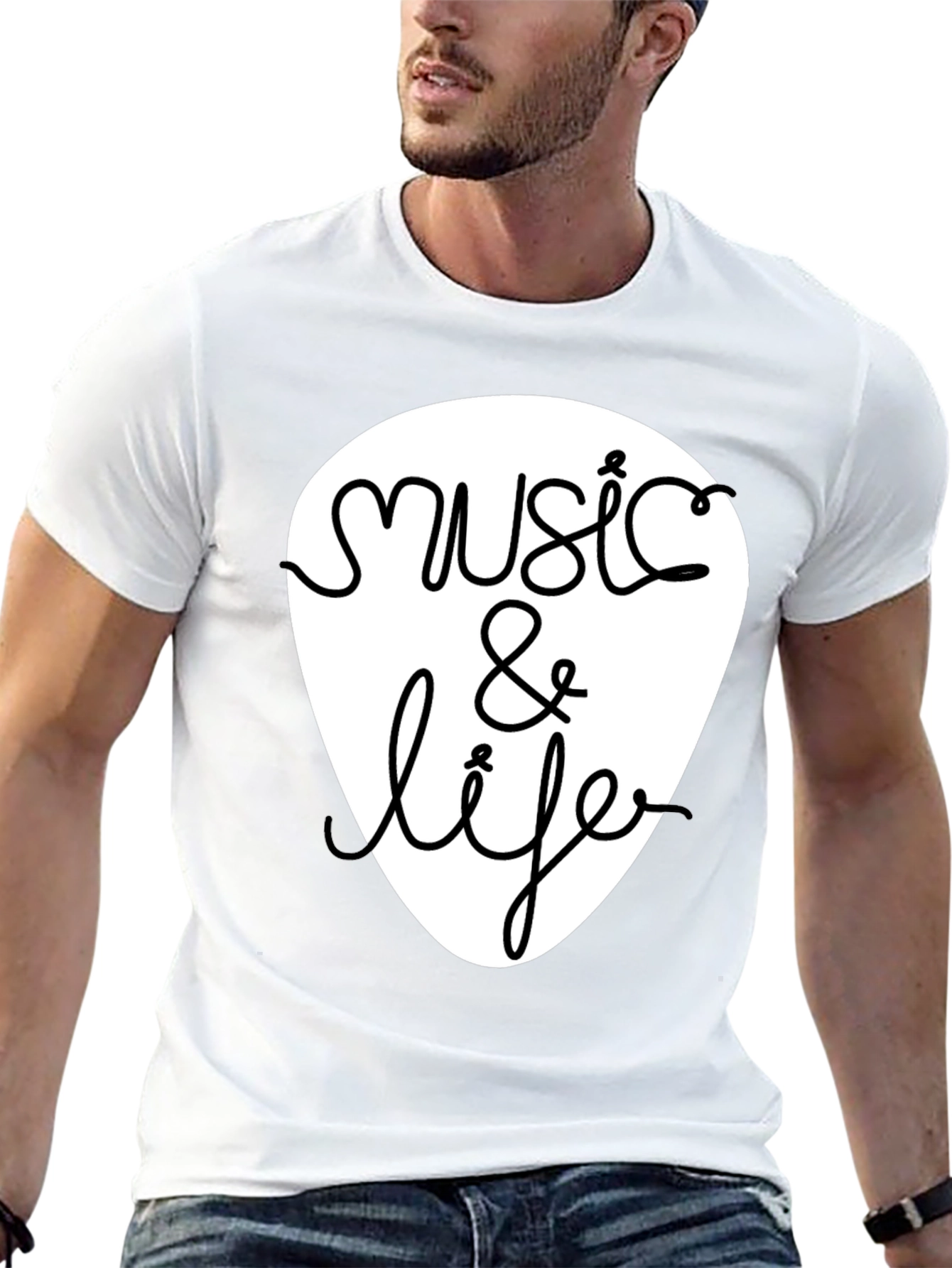 Music & Life Graphic Tee - Black Cotton T-Shirt
