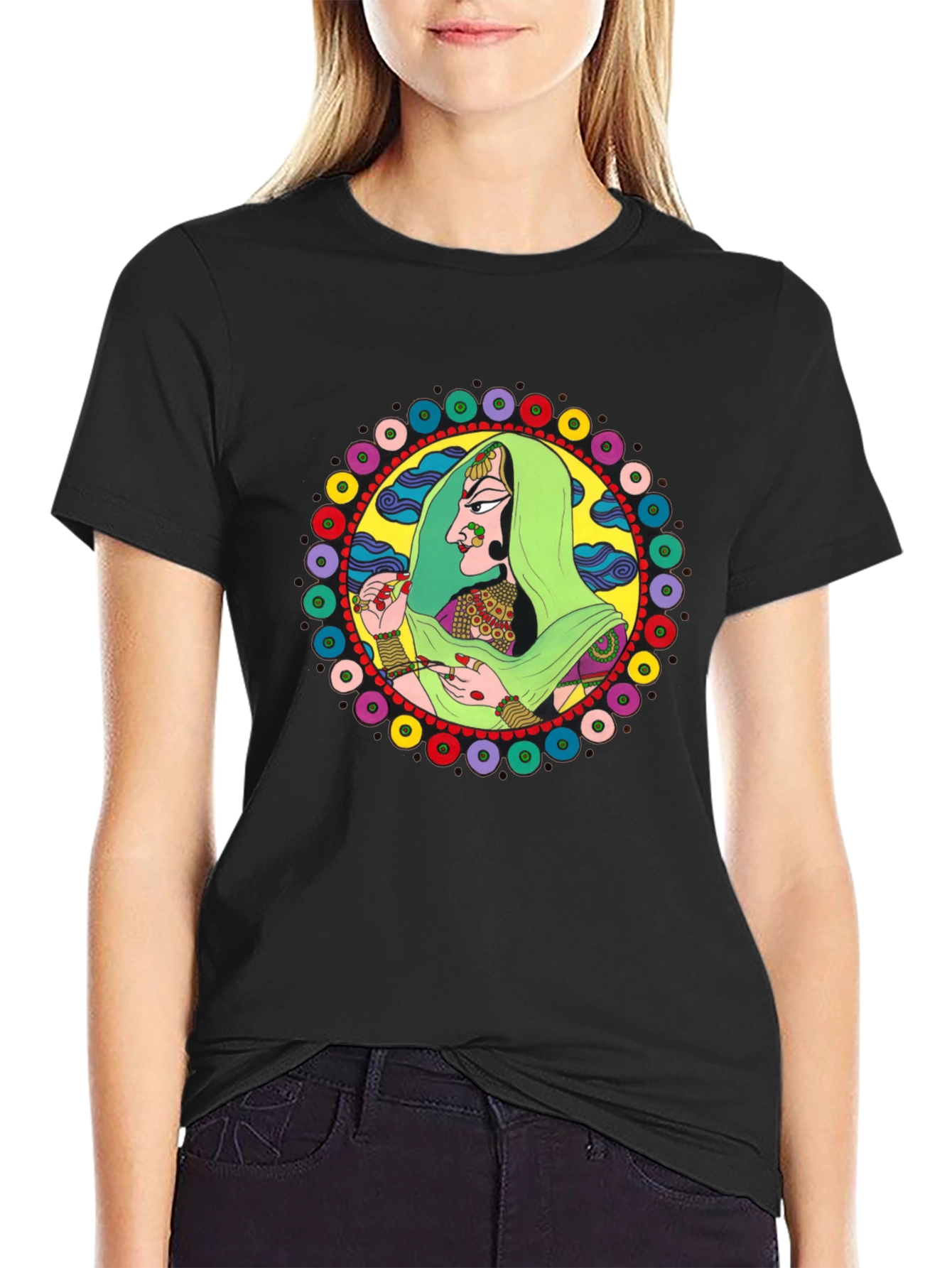 Indian Woman Graphic Tee - Black Cotton T-Shirt