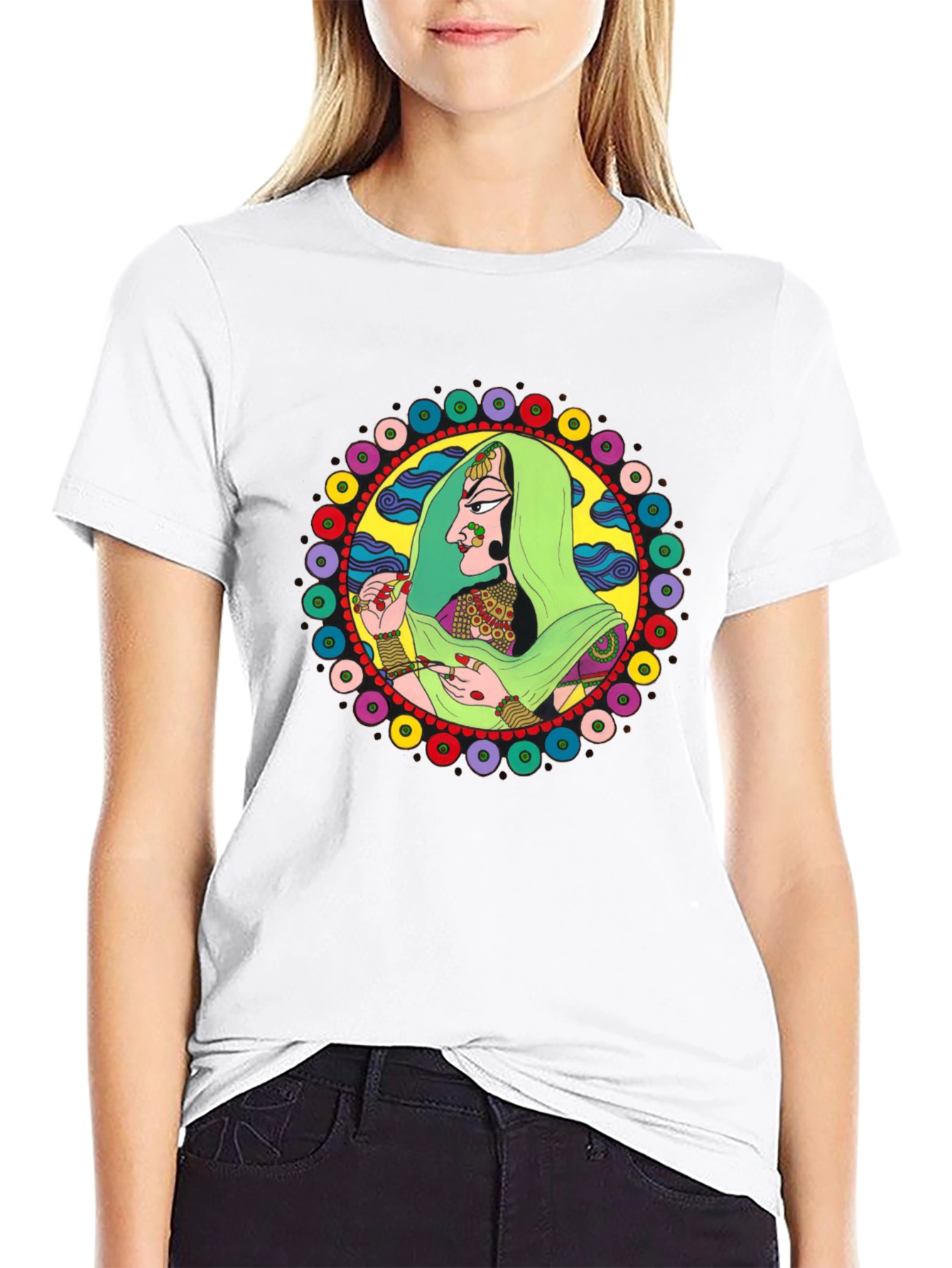 Indian Woman Graphic Tee - Black Cotton T-Shirt