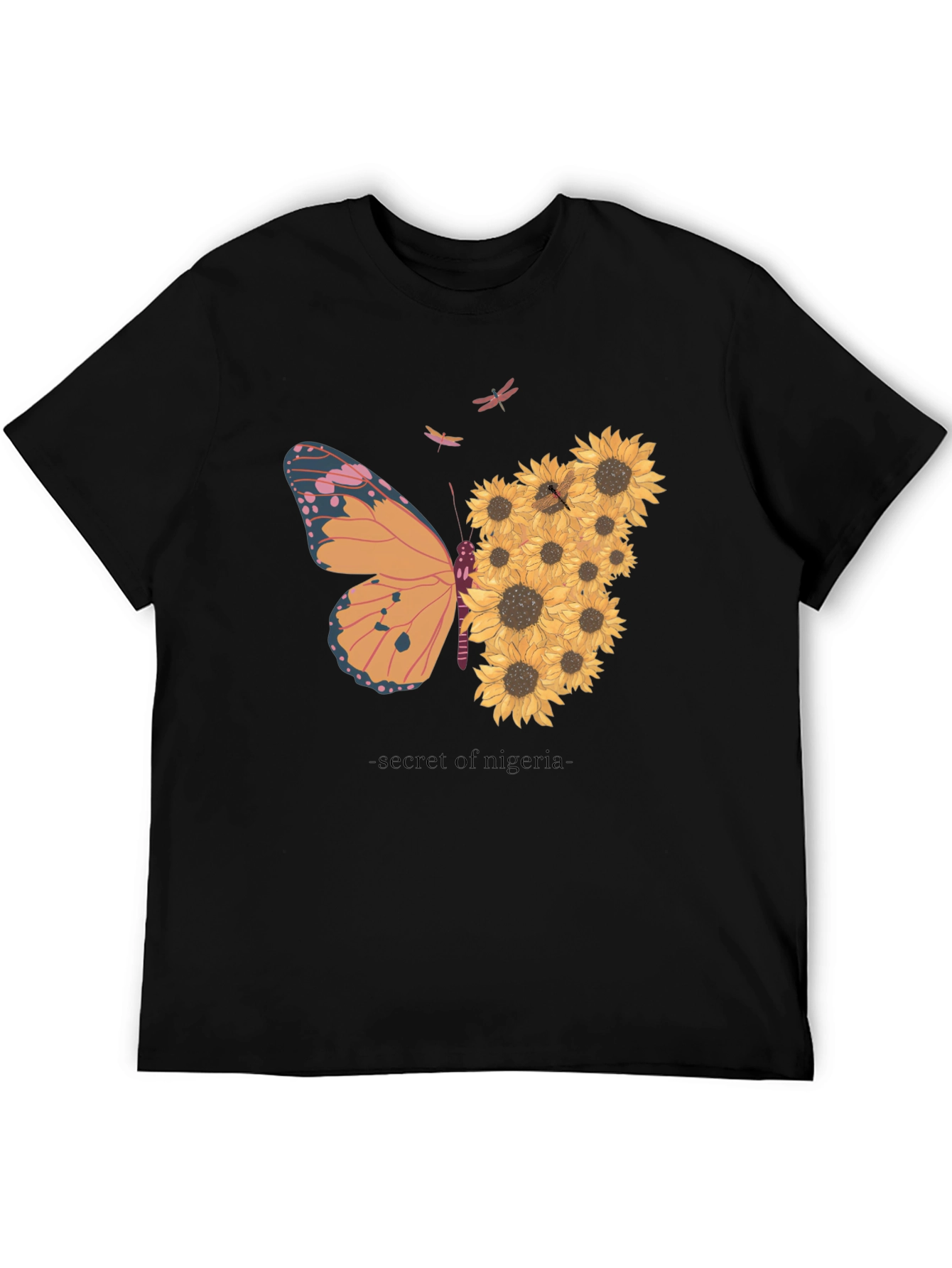 Butterfly Sunflower Graphic Tee - Black Cotton Comfort