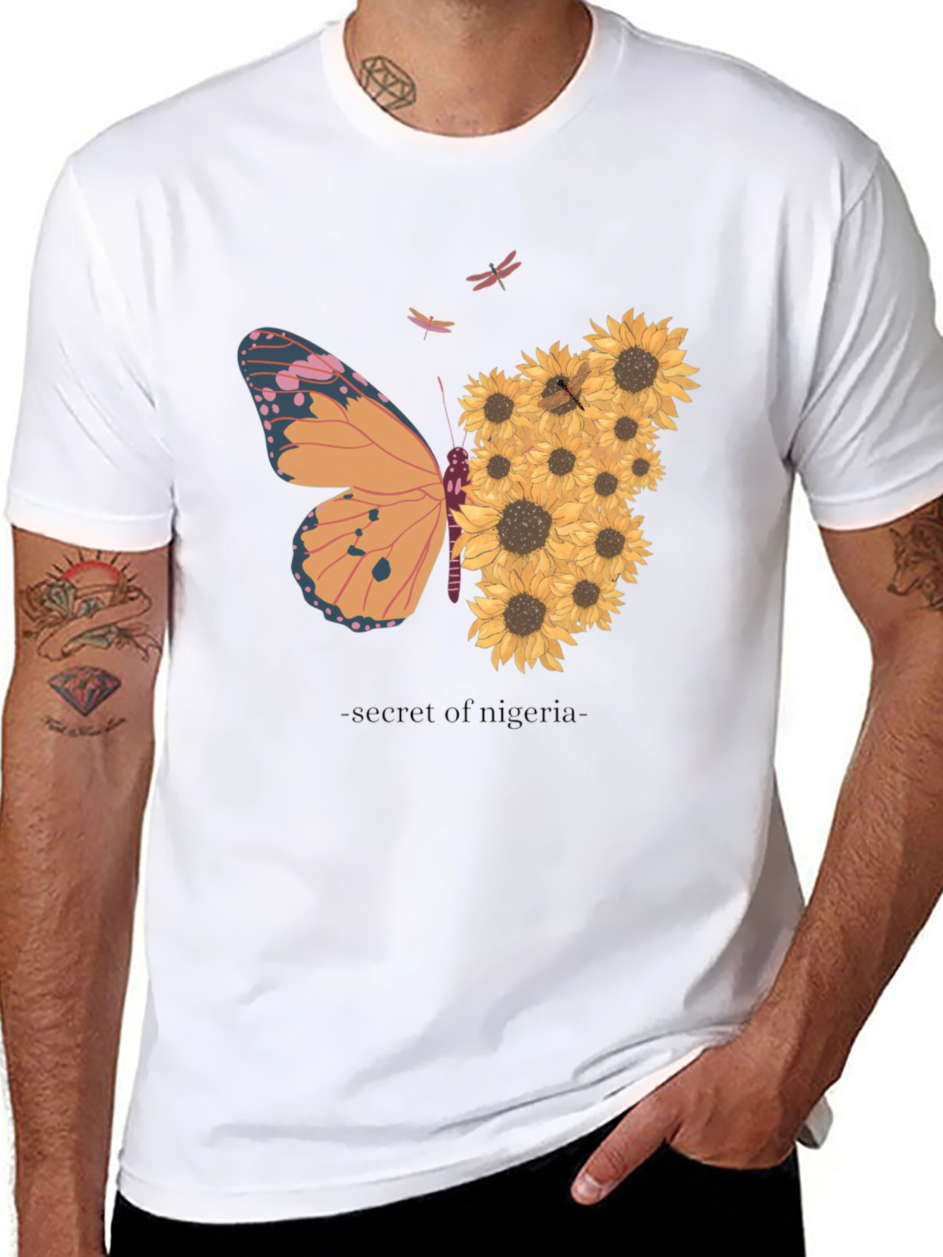 Butterfly Sunflower Graphic Tee - Black Cotton Comfort