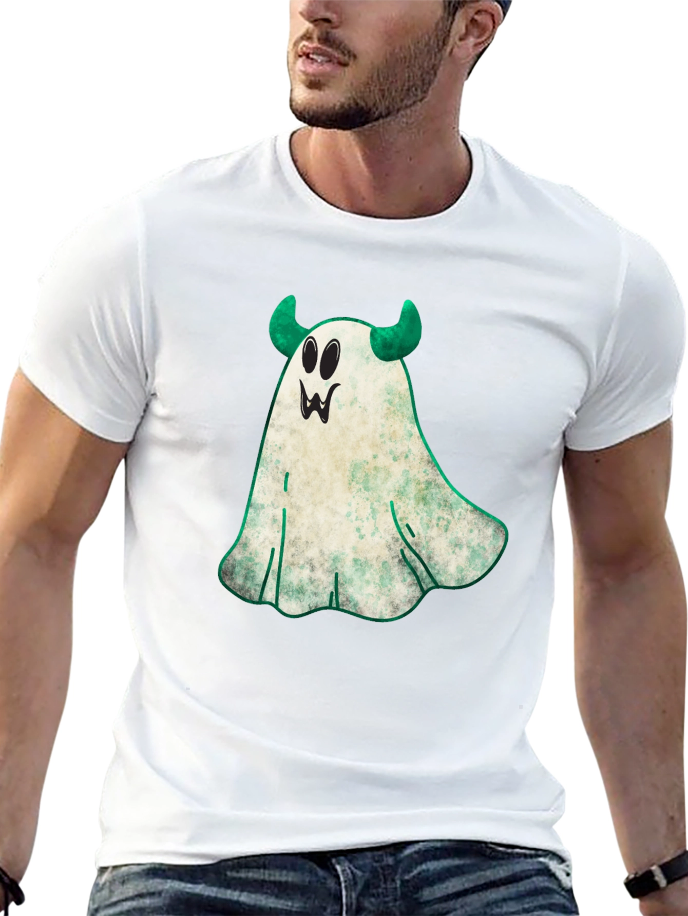 Spooky Ghost with Horns Halloween T-Shirt