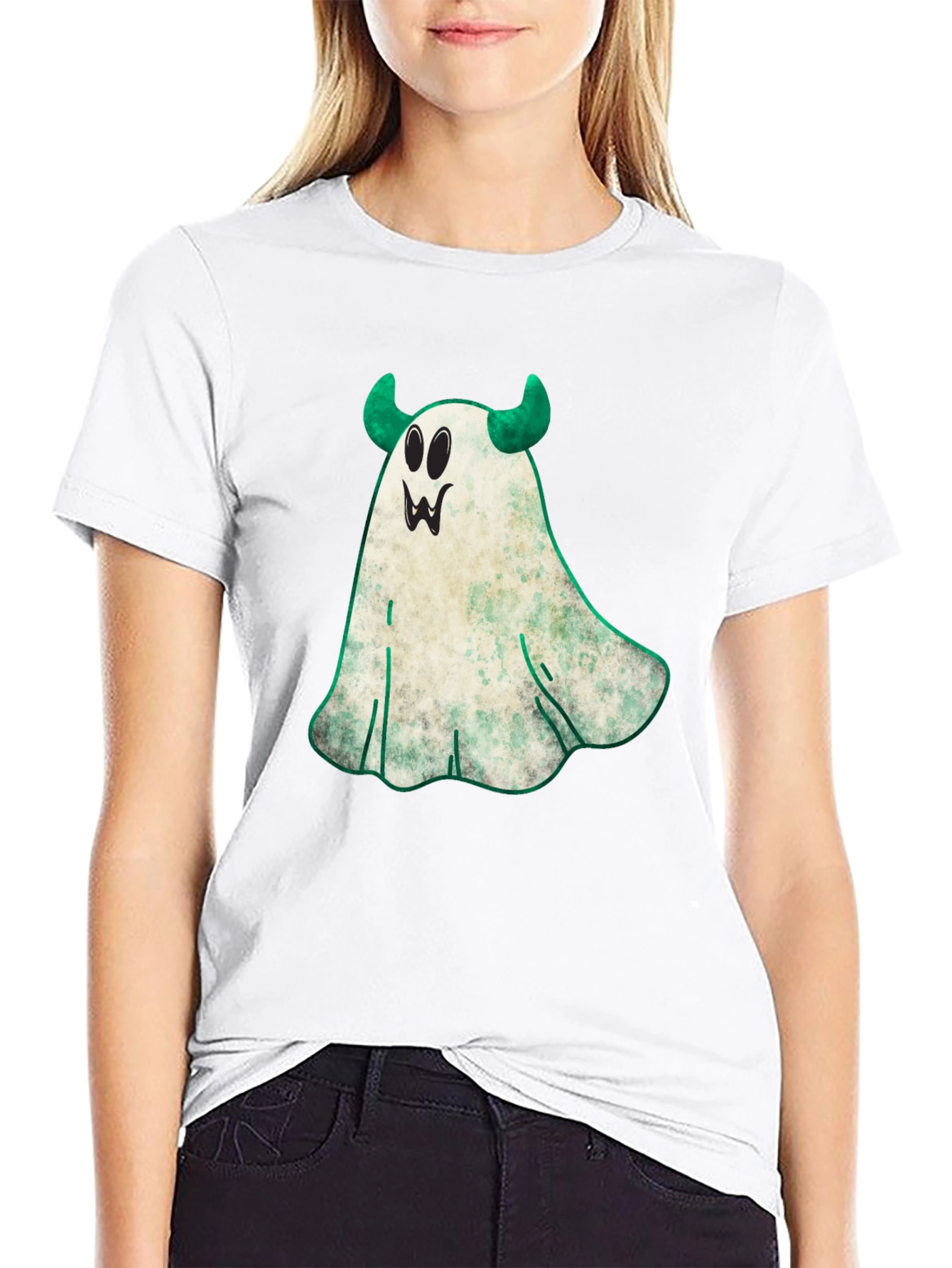 Spooky Ghost with Horns Halloween T-Shirt