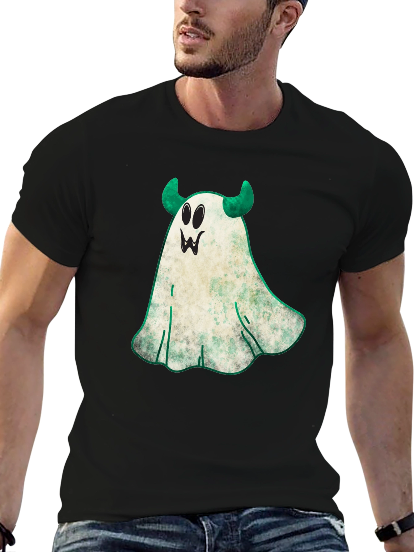 Spooky Ghost with Horns Halloween T-Shirt