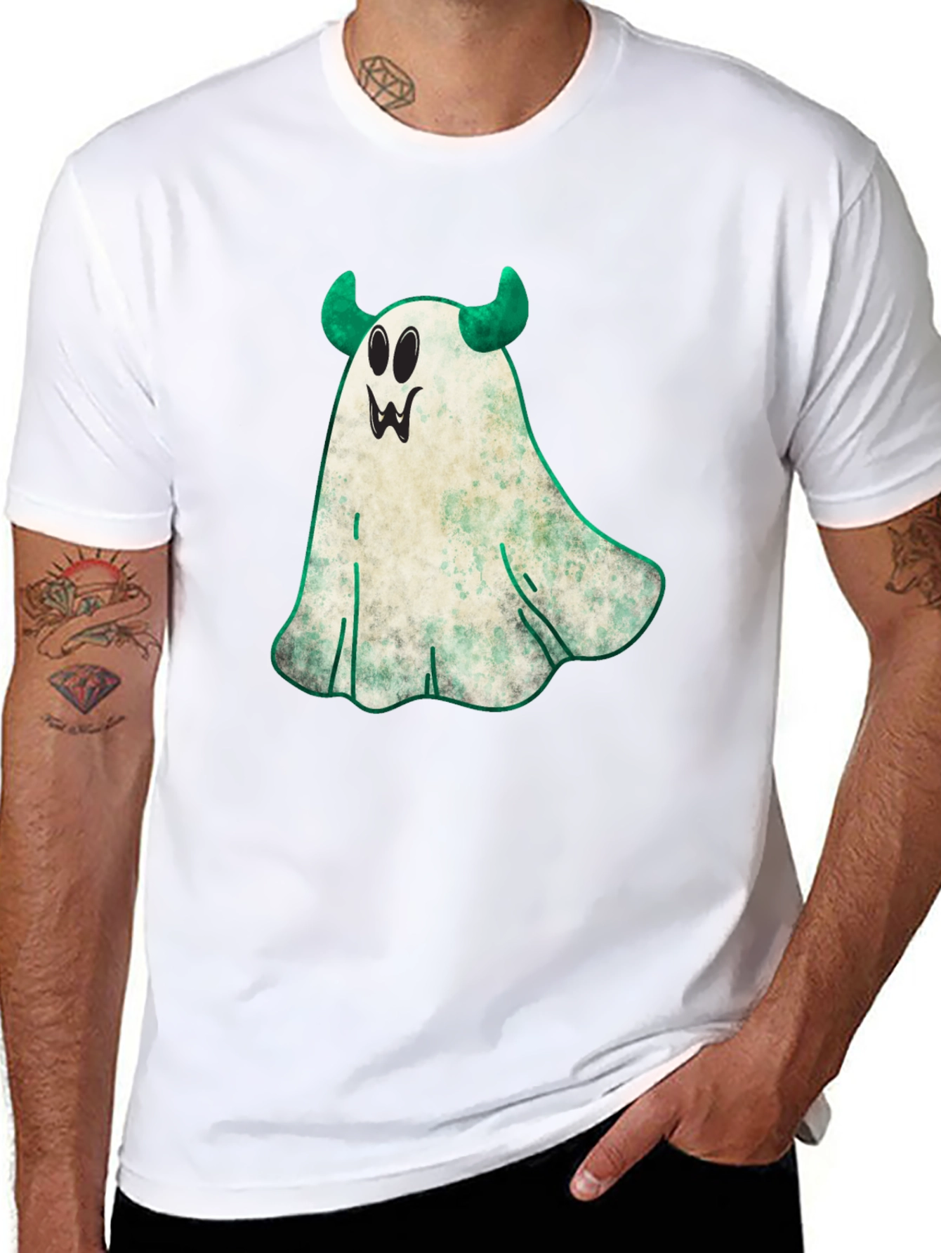 Spooky Ghost with Horns Halloween T-Shirt