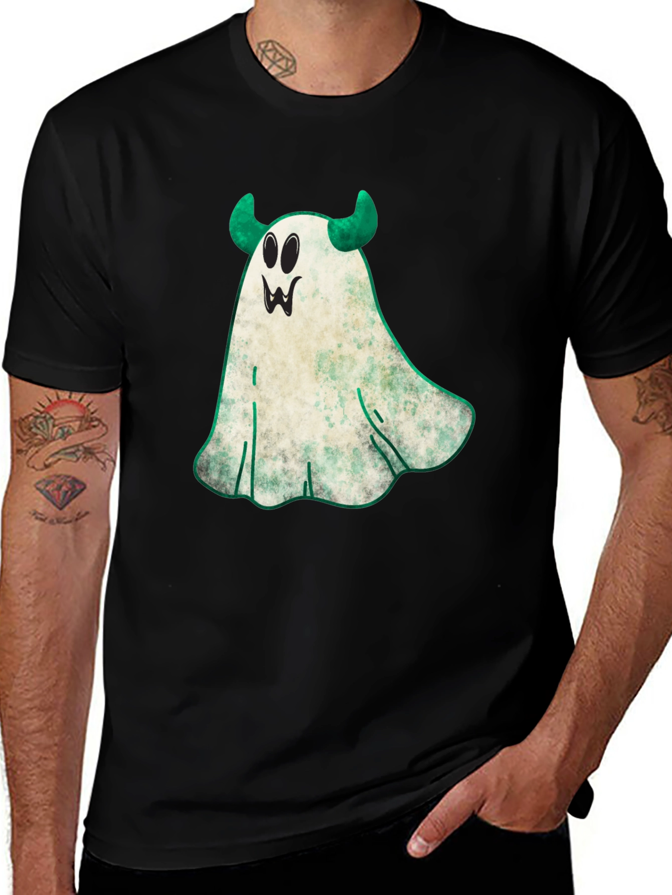 Spooky Ghost with Horns Halloween T-Shirt