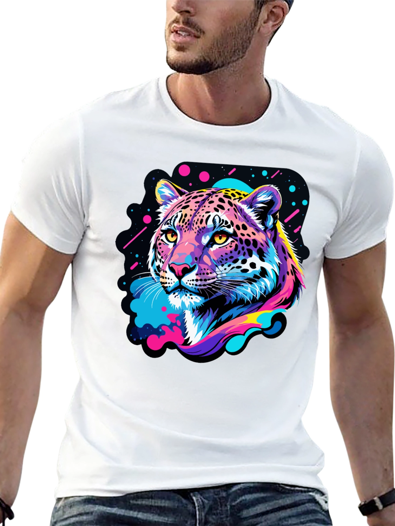 Neon Leopard Graphic Black T-Shirt