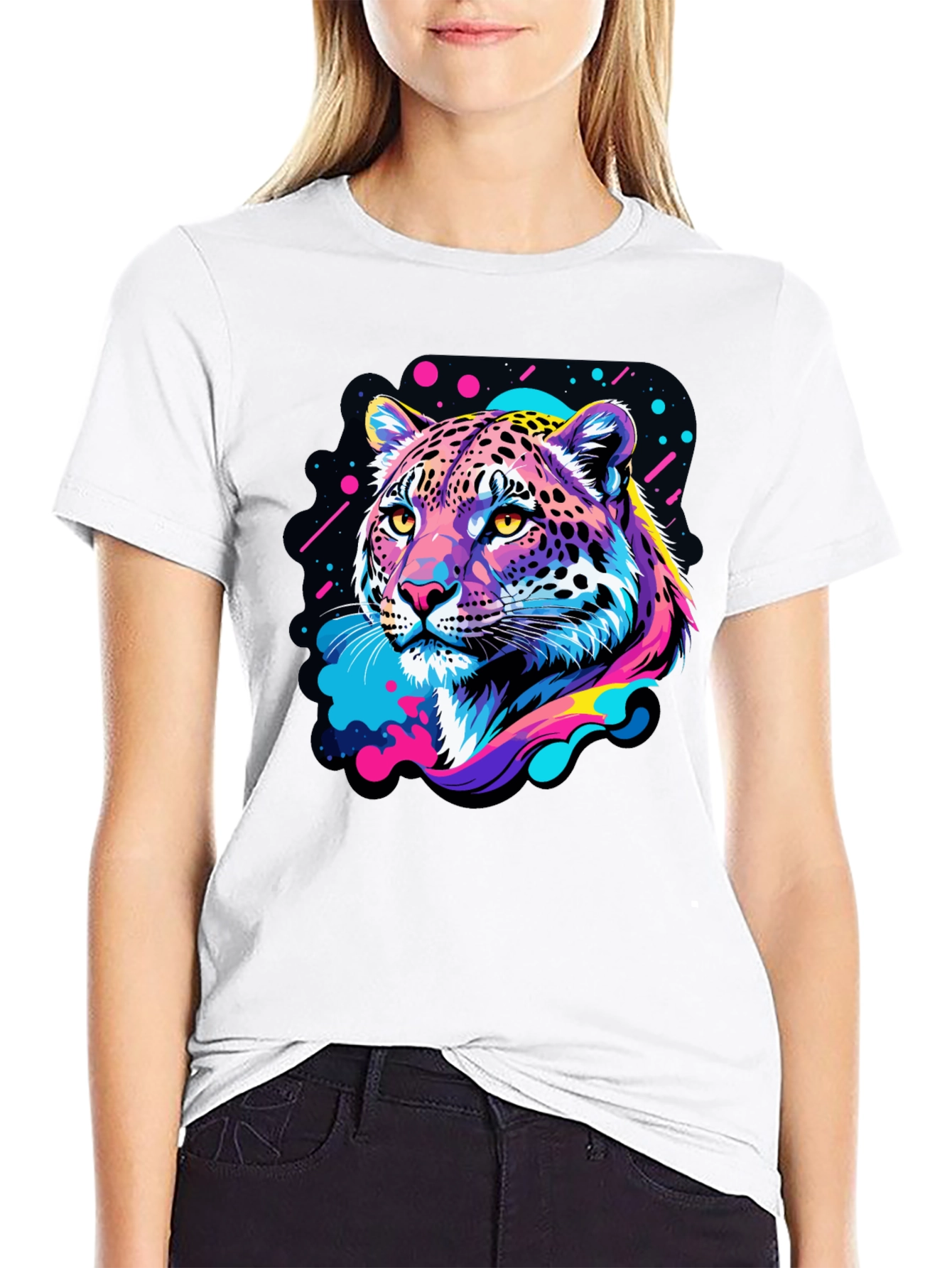 Neon Leopard Graphic Black T-Shirt