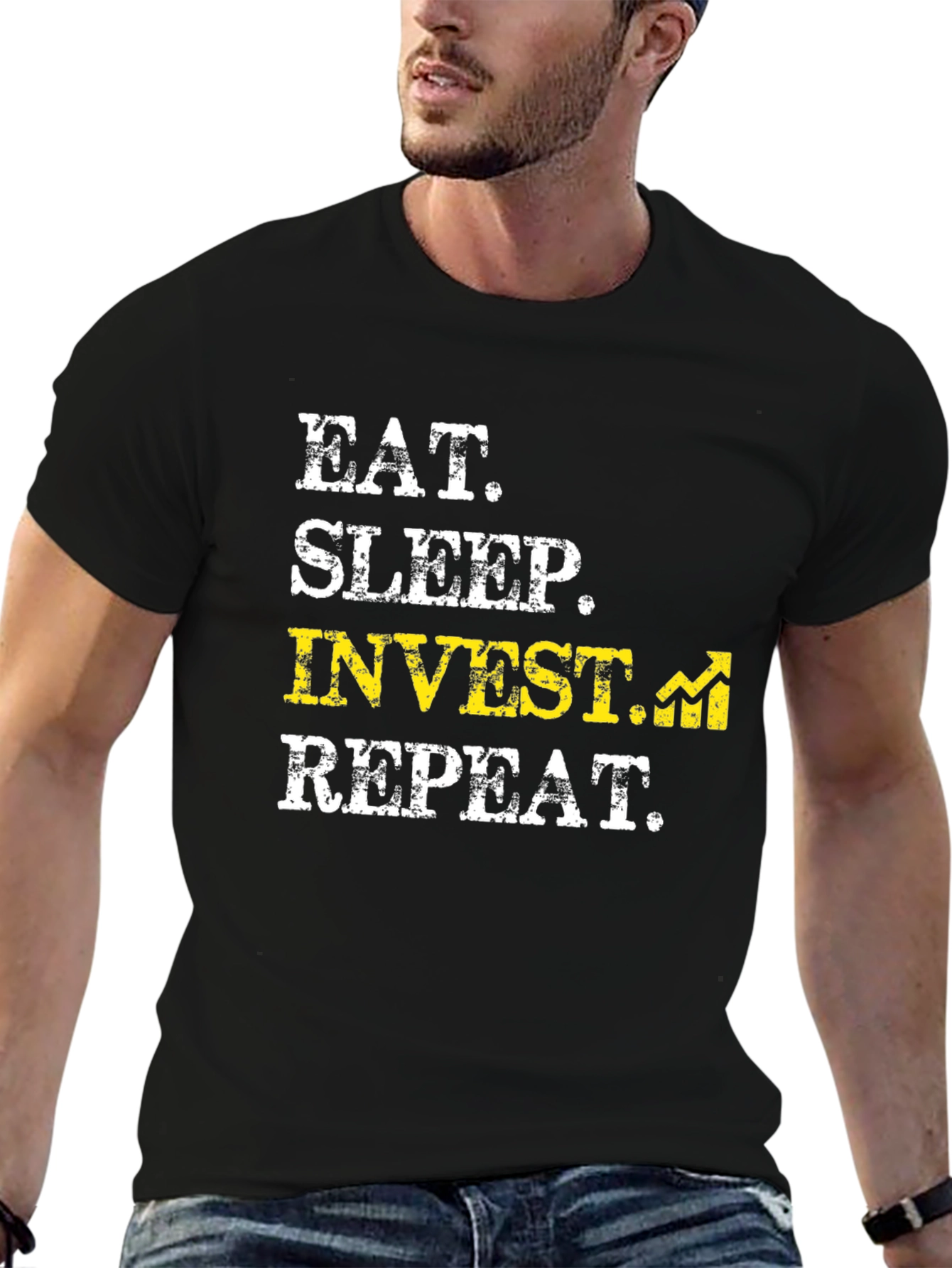 Eat Sleep Invest Repeat Black Graphic Tee