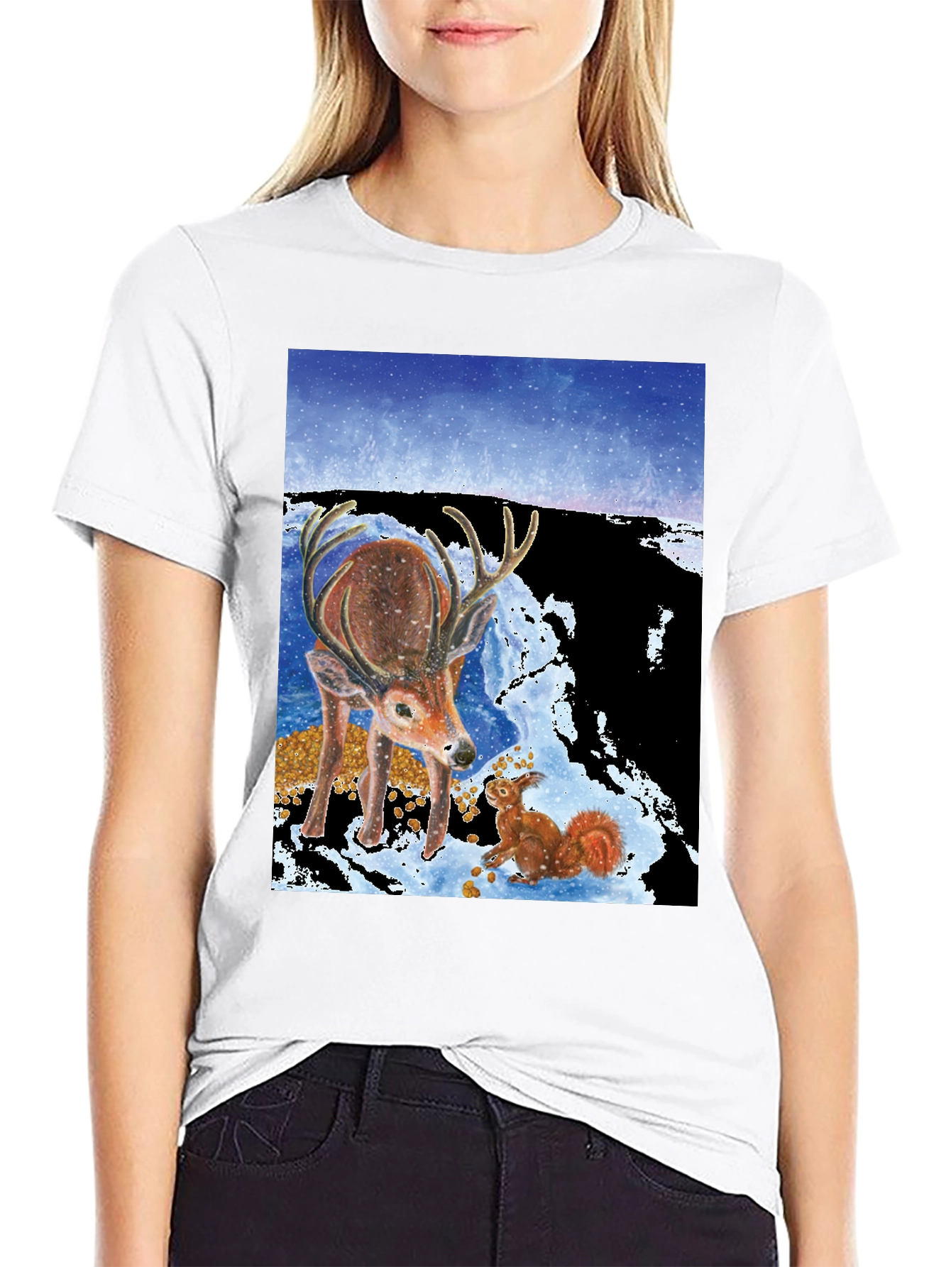 Winter Deer & Squirrel Graphic Tee