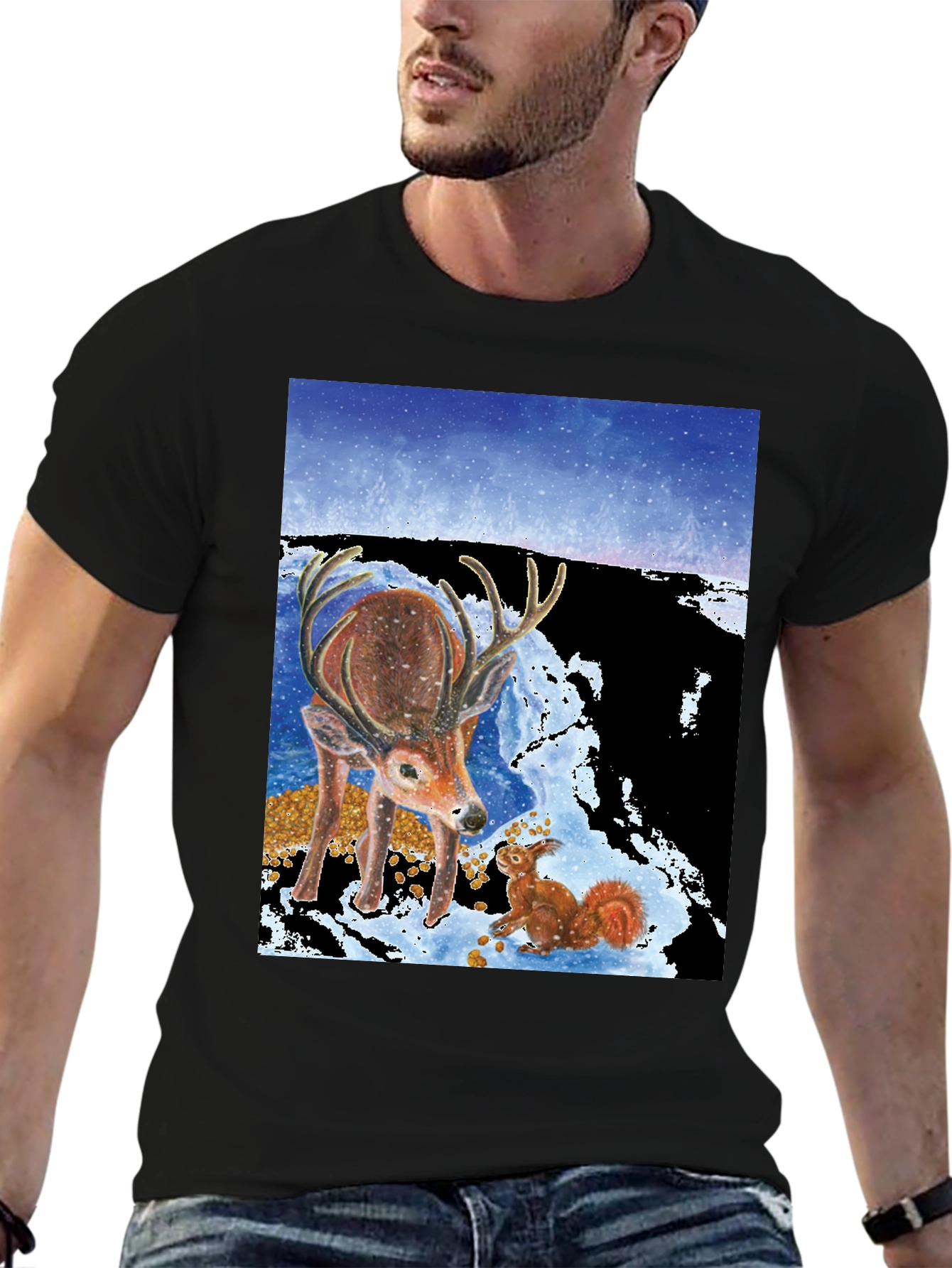 Winter Deer & Squirrel Graphic Tee