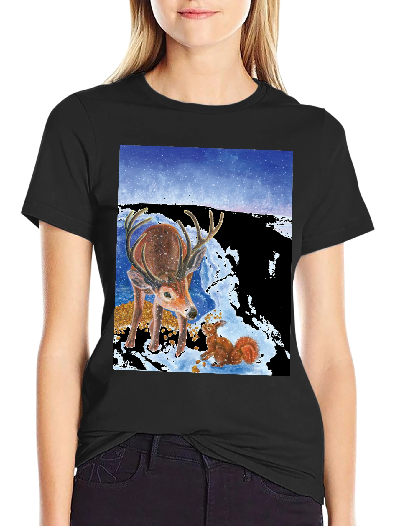 Winter Deer & Squirrel Graphic Tee