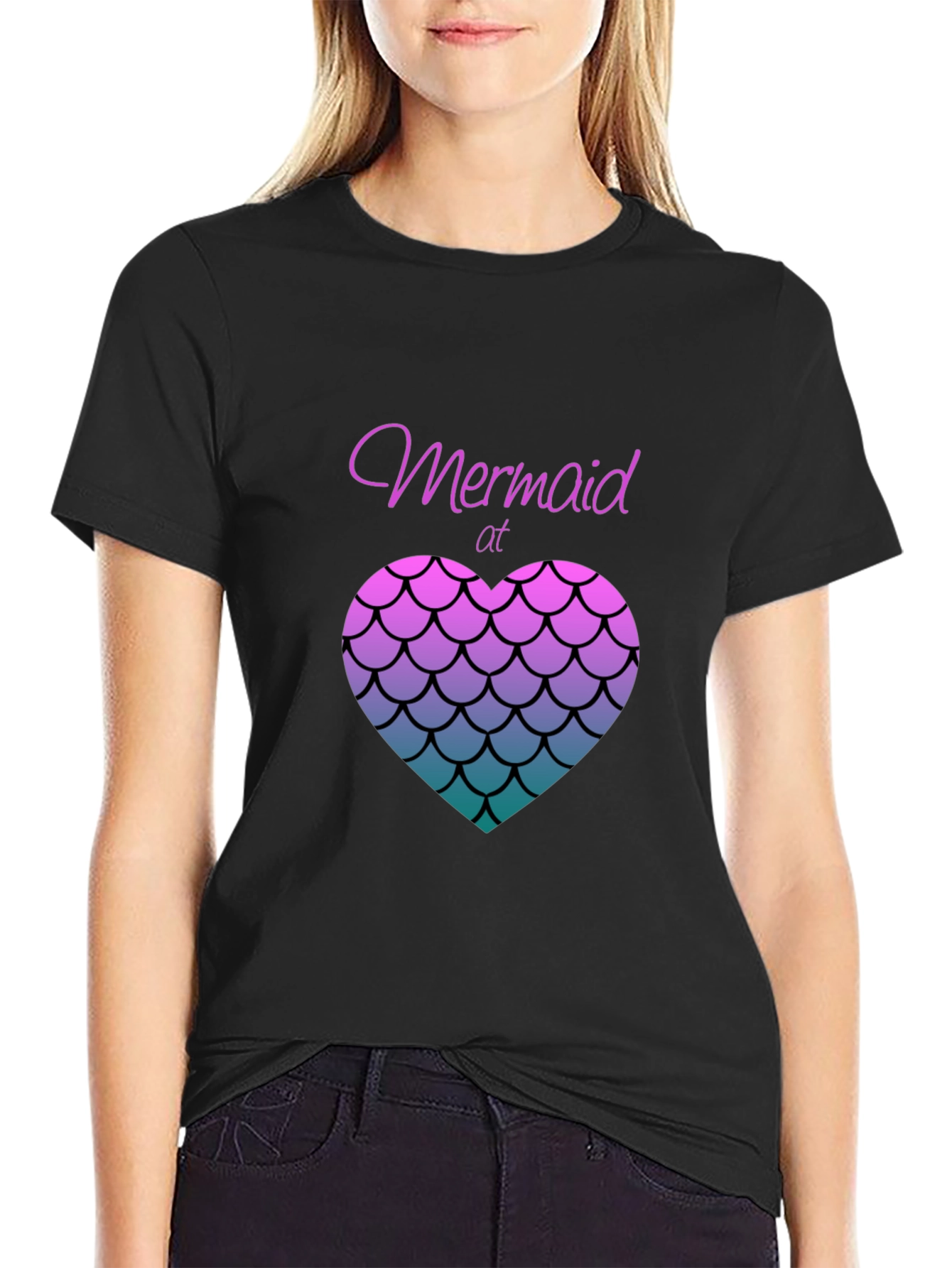 Mermaid at Heart Graphic Tee - Black Casual T-Shirt