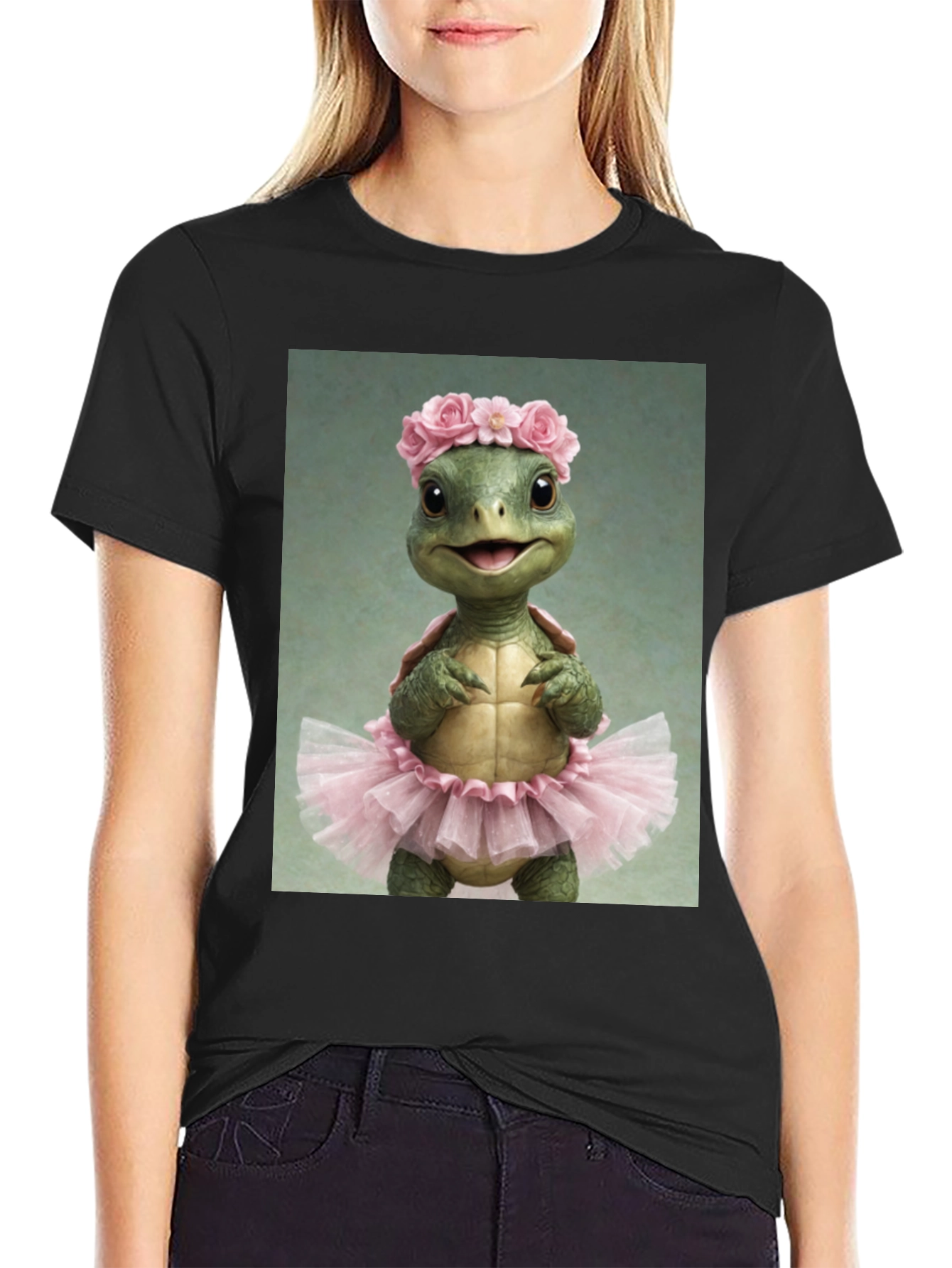 Turtle Ballerina Black T-Shirt
