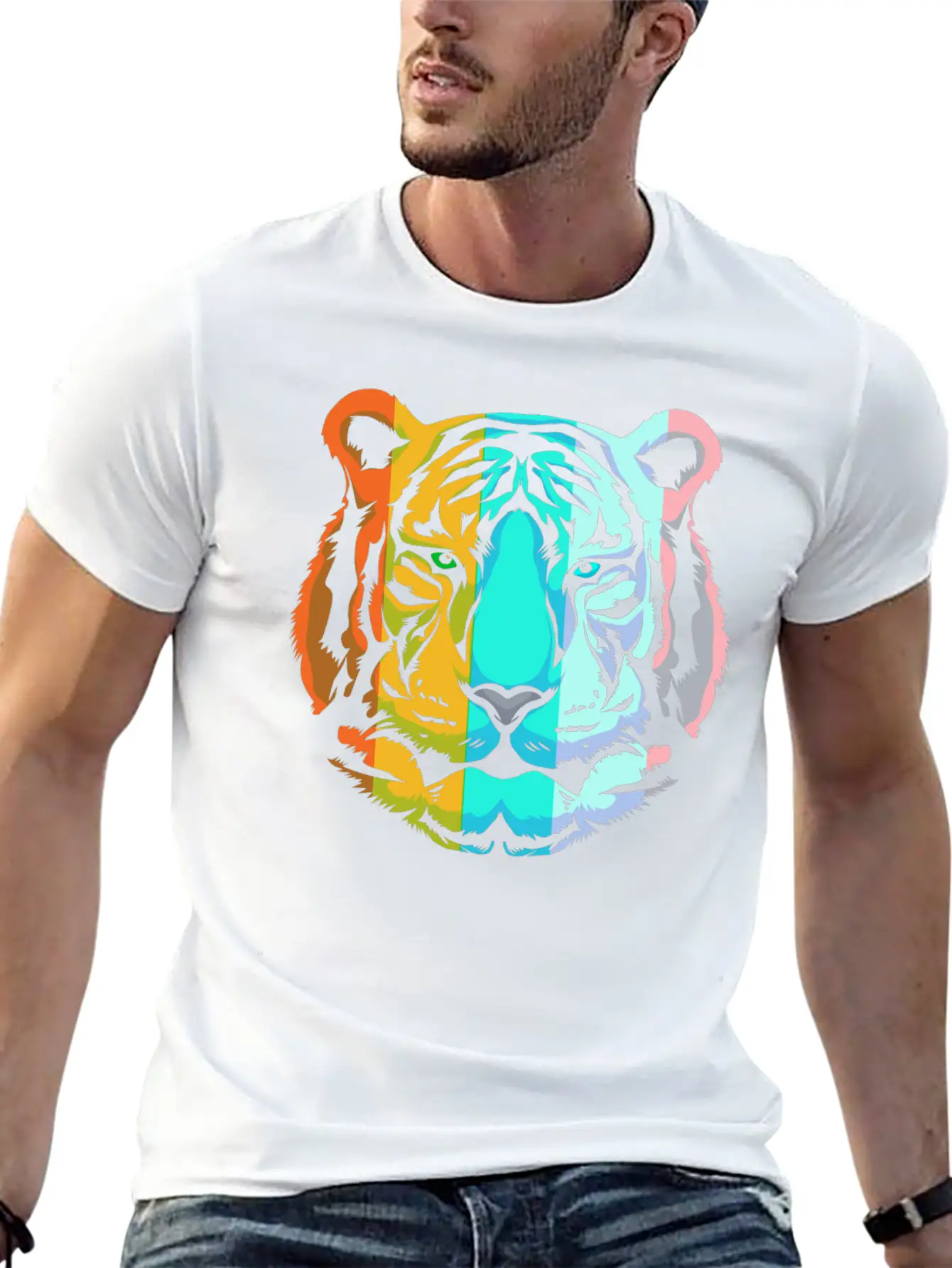 Wild Animal White Tiger Retro Tiger Head Unisex Casual T-Shirt – Clean Design For Daily Comfort