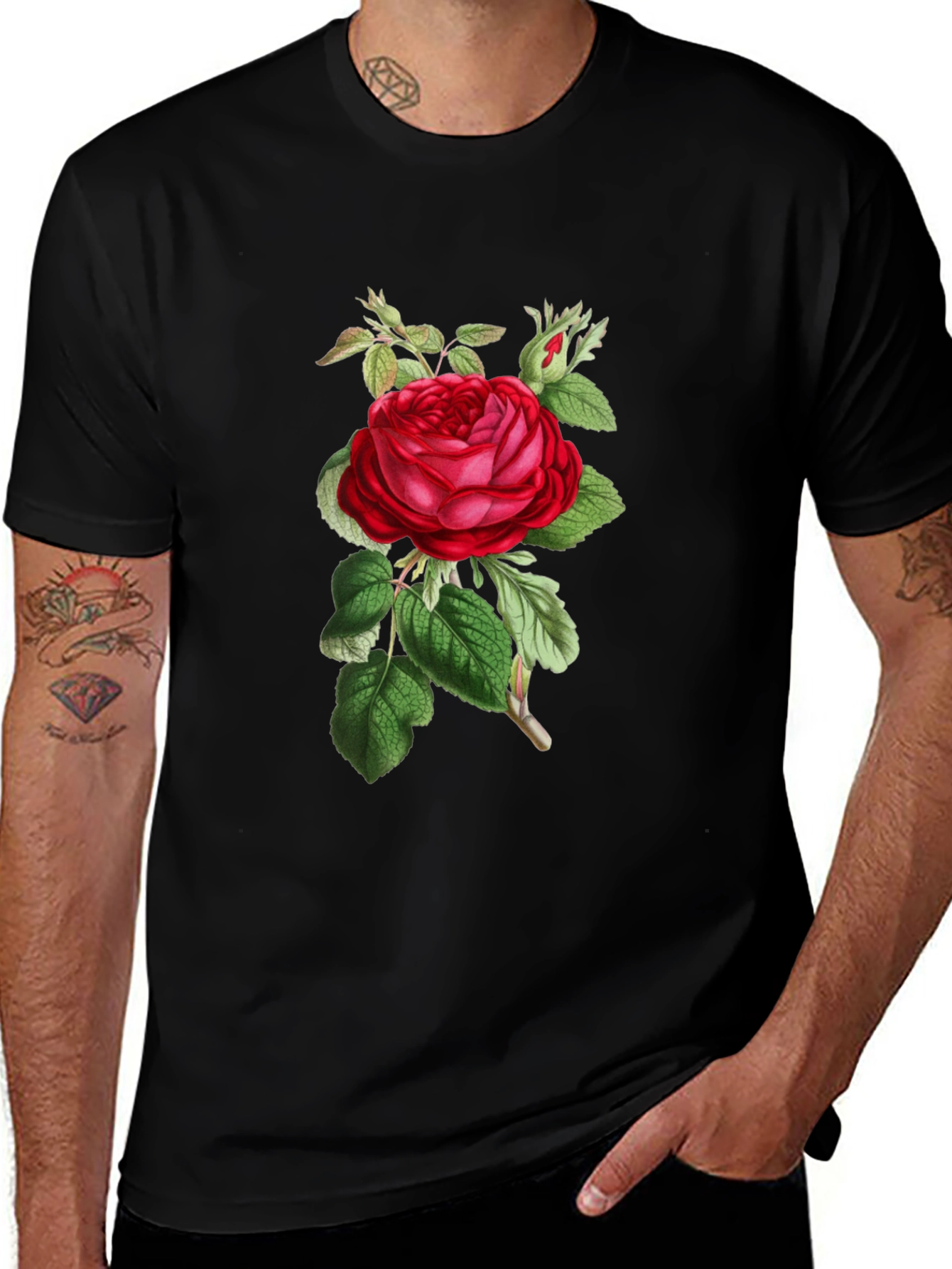 Floral Rose Graphic Black T-Shirt