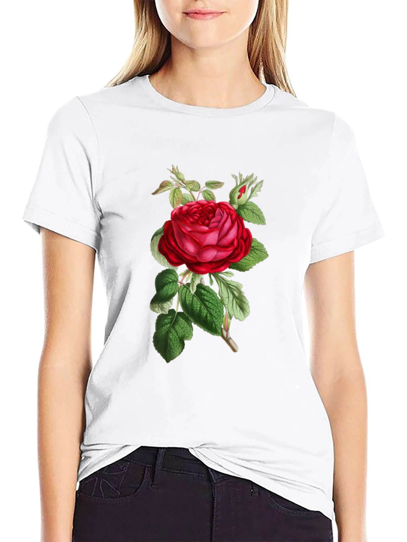 Floral Rose Graphic Black T-Shirt