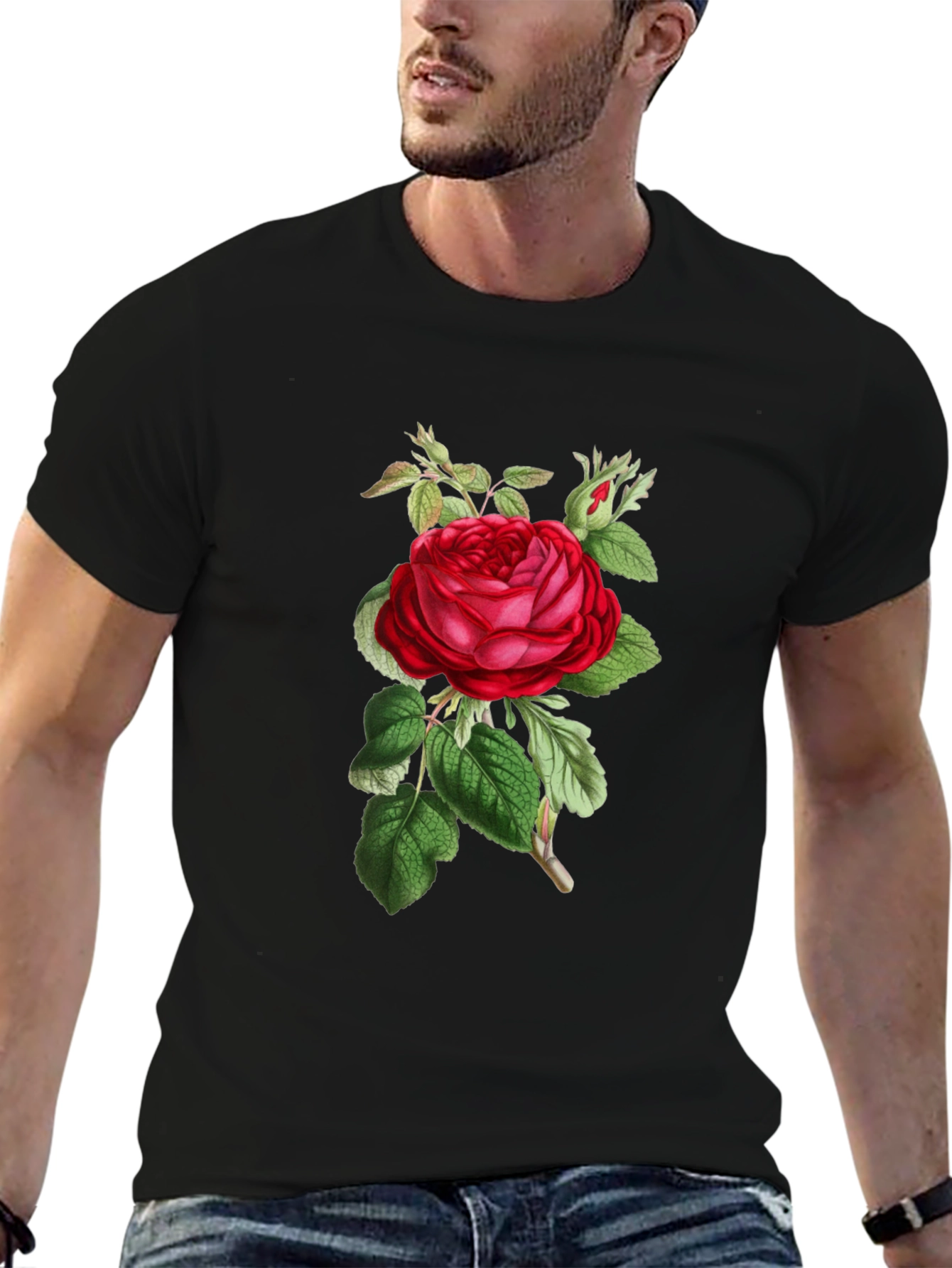 Floral Rose Graphic Black T-Shirt