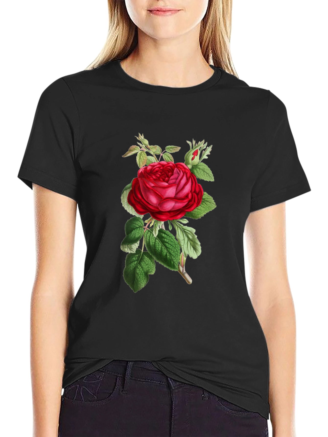 Floral Rose Graphic Black T-Shirt