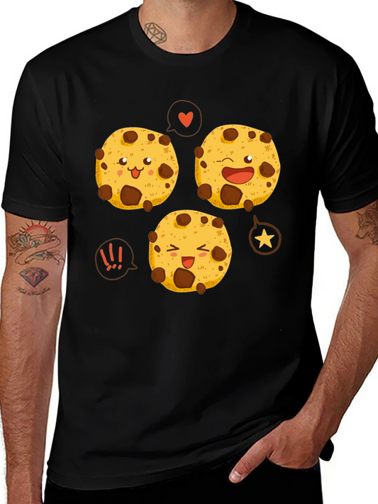Cute Cartoon Cookies Graphic Tee - Black