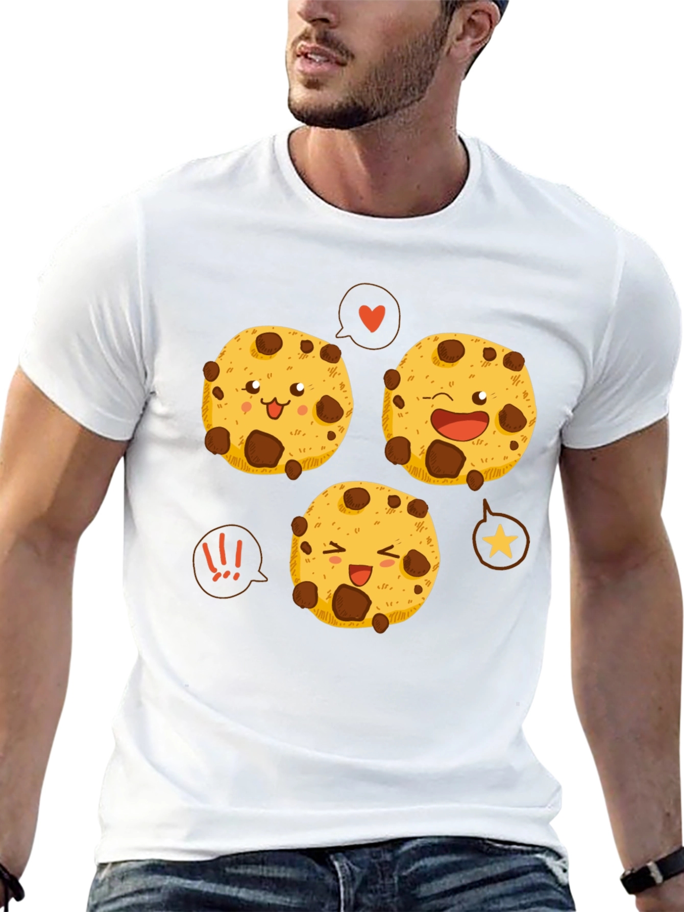 Cute Cartoon Cookies Graphic Tee - Black