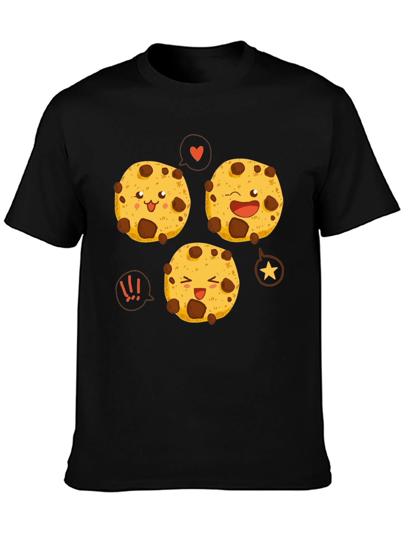Cute Cartoon Cookies Graphic Tee - Black