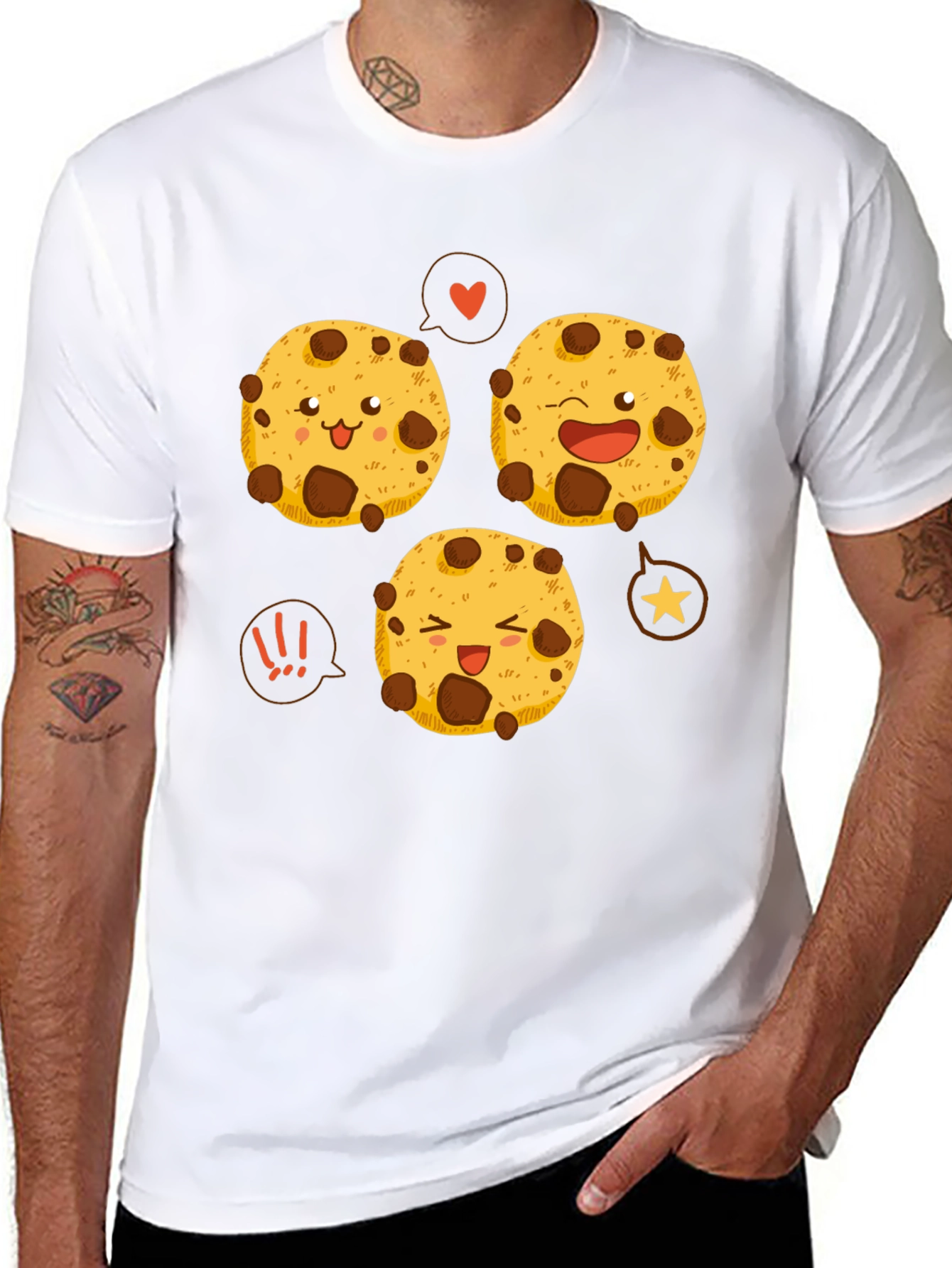Cute Cartoon Cookies Graphic Tee - Black