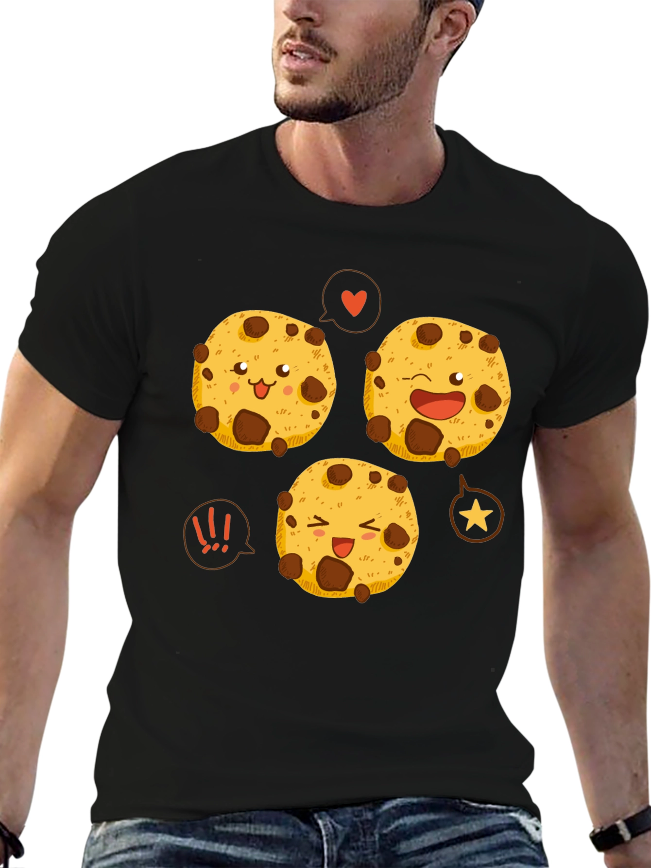Cute Cartoon Cookies Graphic Tee - Black