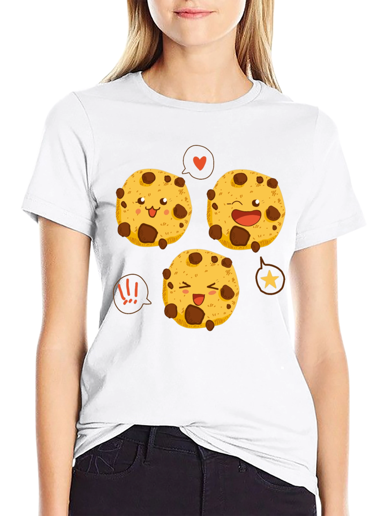 Cute Cartoon Cookies Graphic Tee - Black