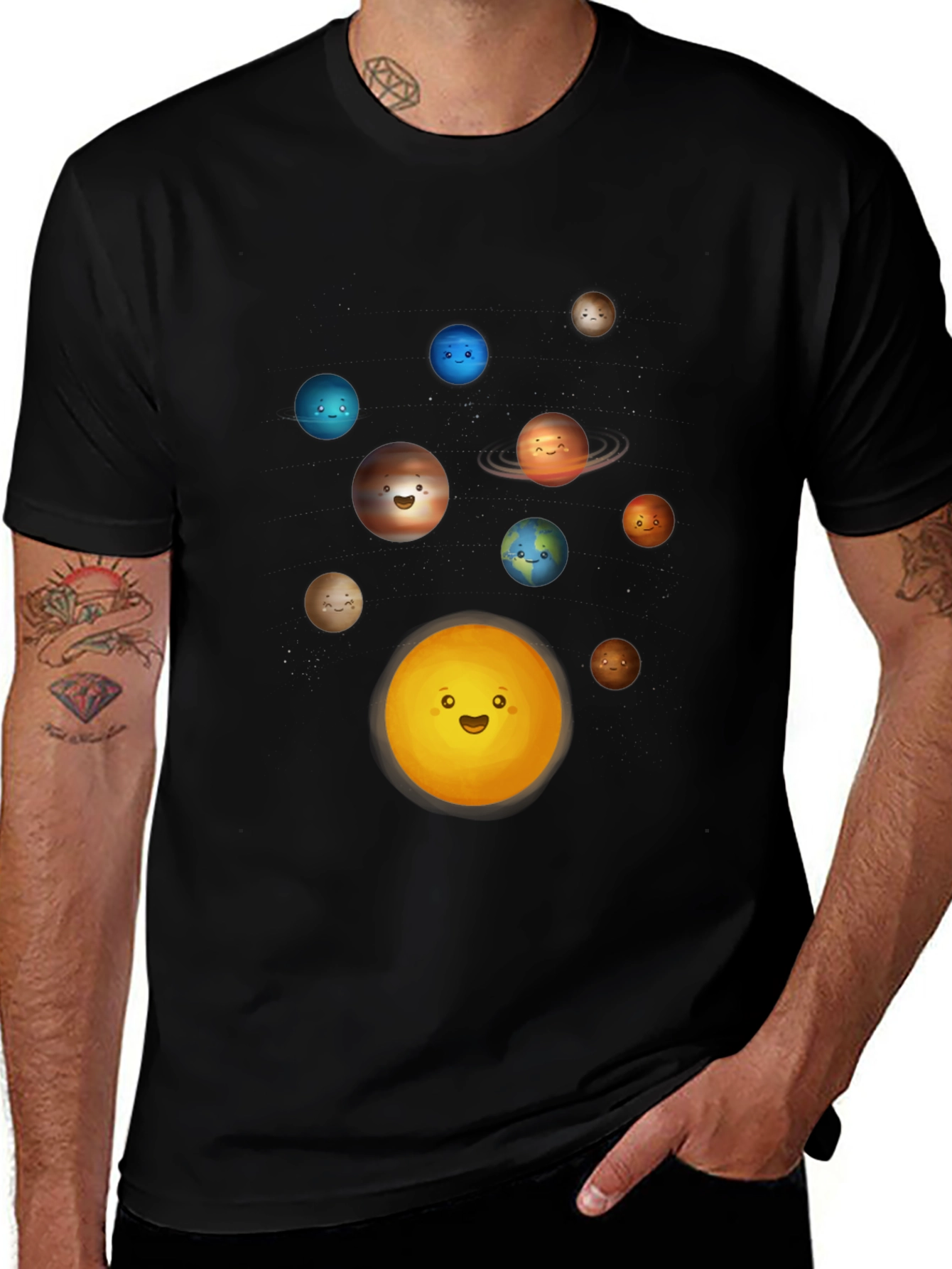 Solar System Planets Graphic T-Shirt - Black