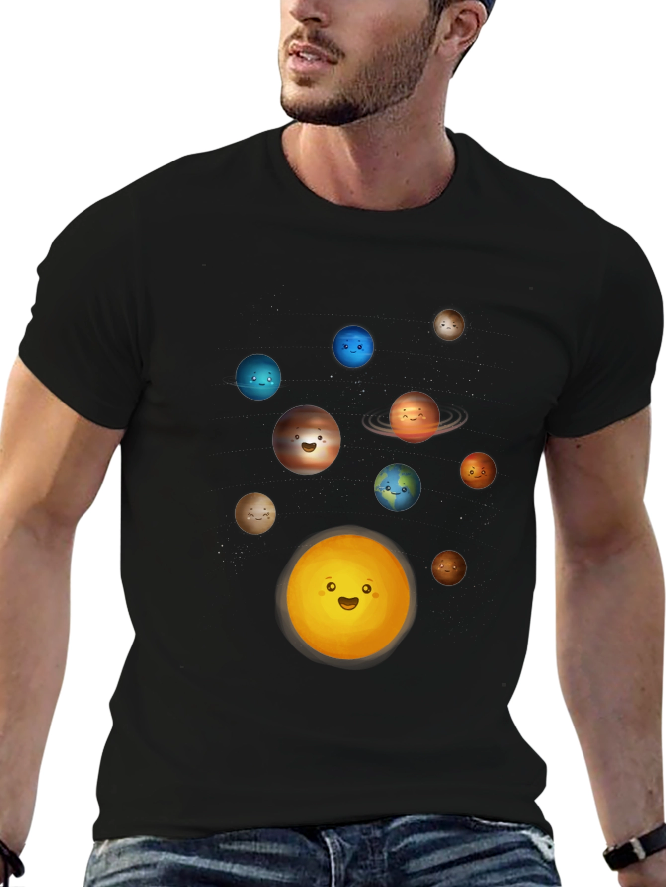 Solar System Planets Graphic T-Shirt - Black