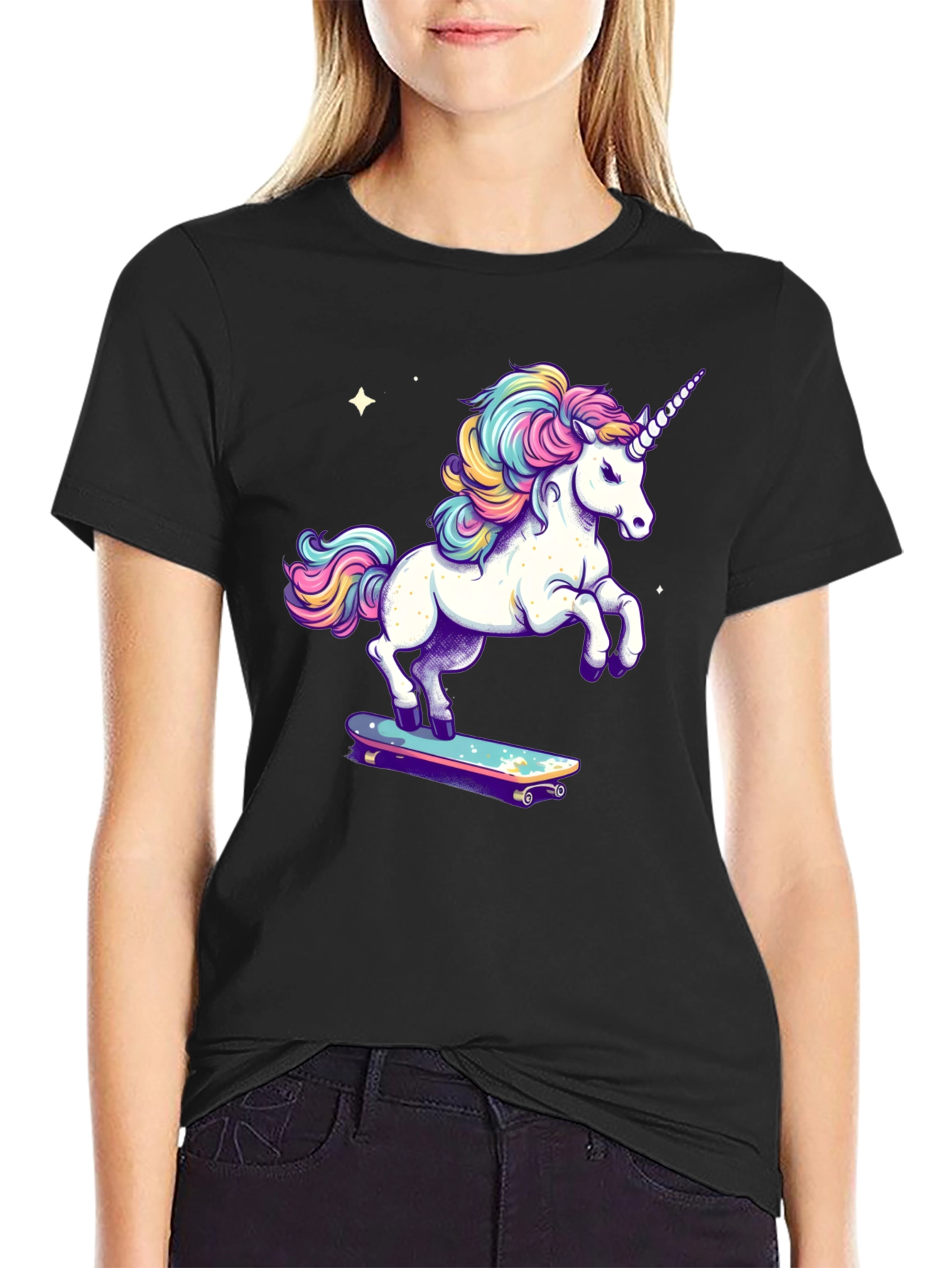 Unicorn Skateboard T-Shirt - Black