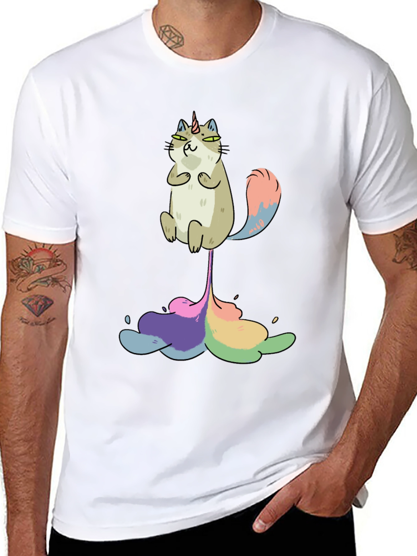 Unicorn Cat Rainbow Funny Black T-Shirt