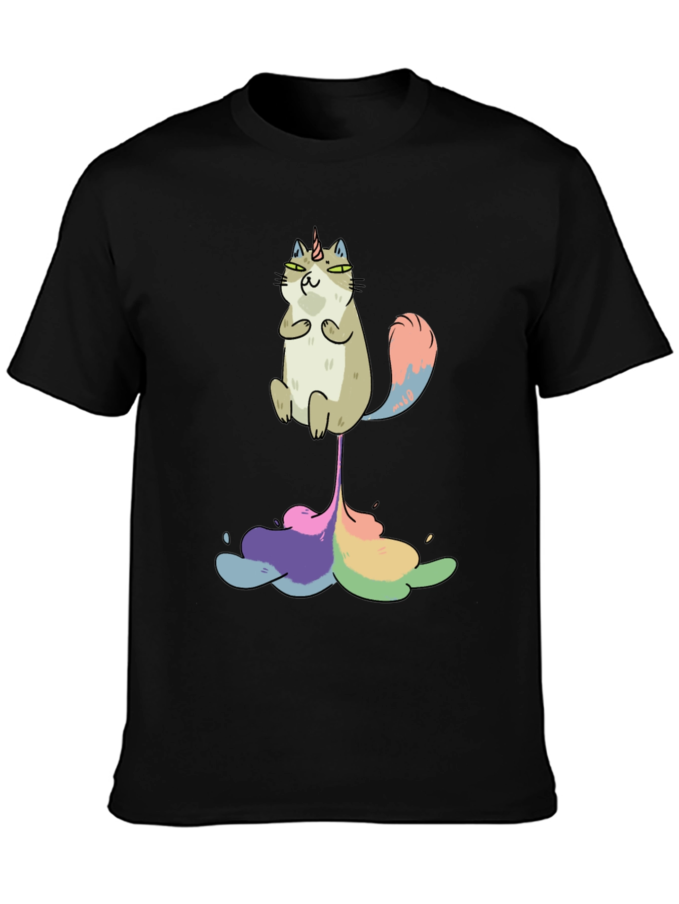 Unicorn Cat Rainbow Funny Black T-Shirt
