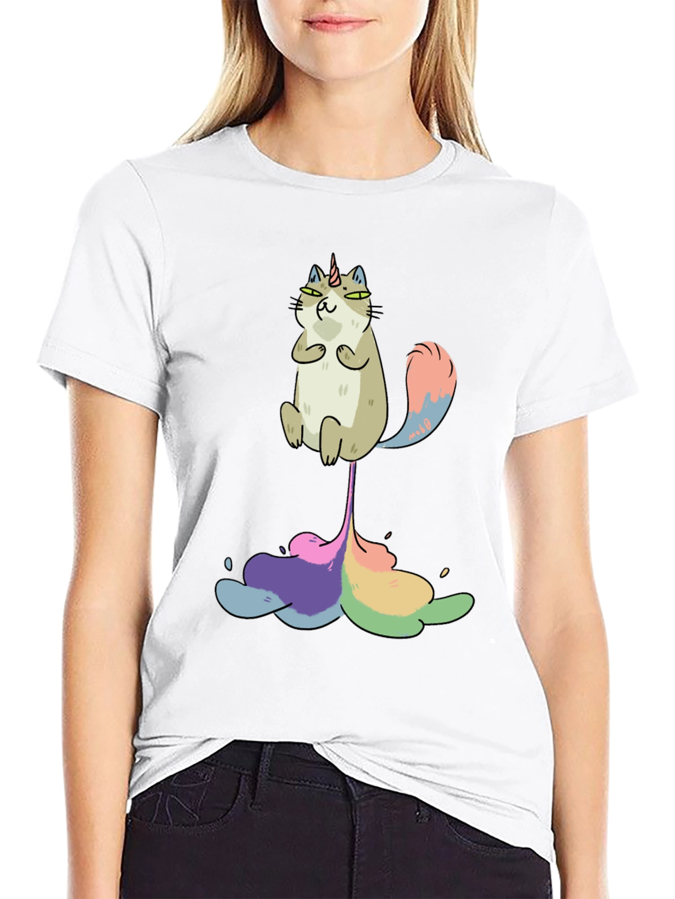 Unicorn Cat Rainbow Funny Black T-Shirt