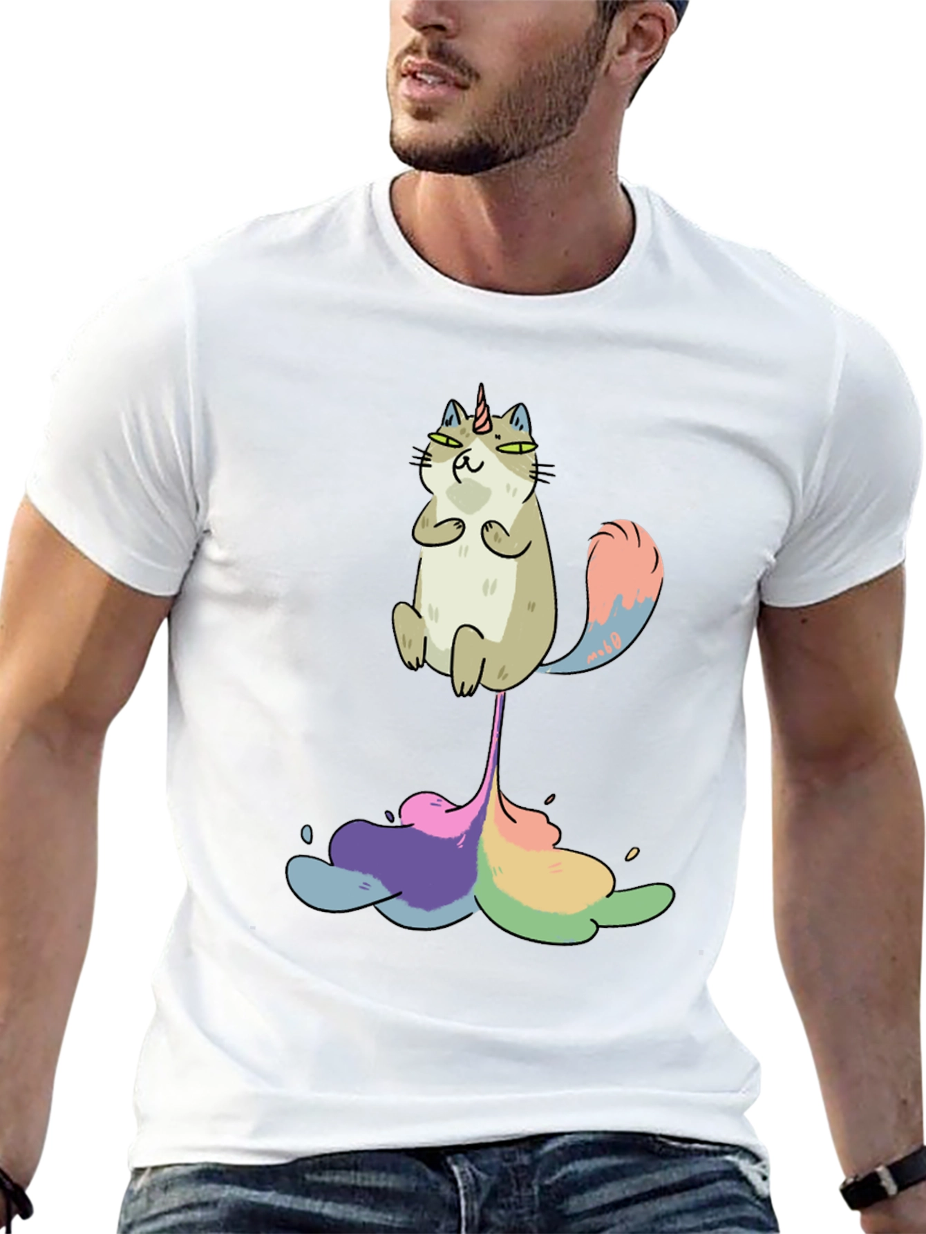Unicorn Cat Rainbow Funny Black T-Shirt