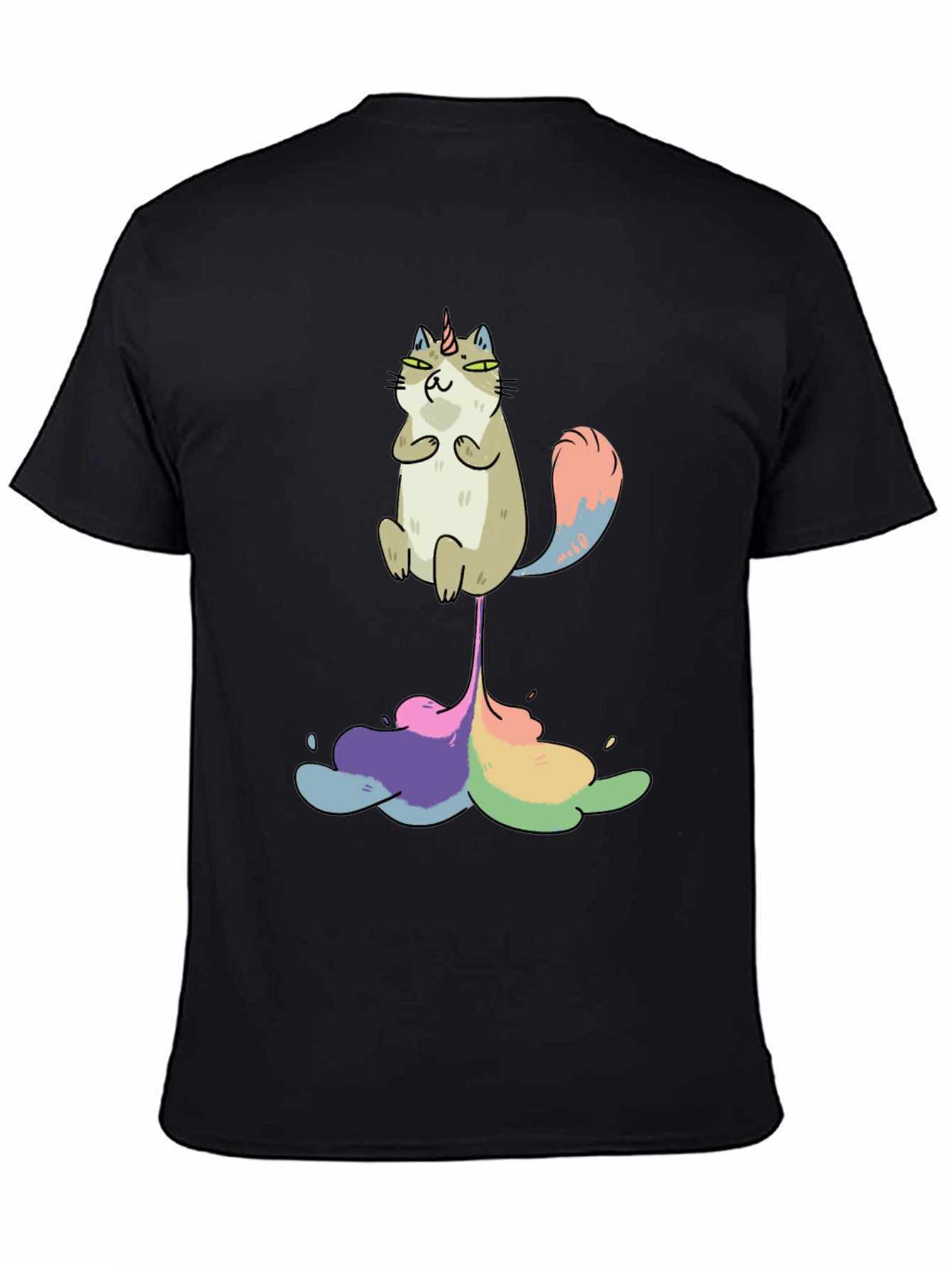 Unicorn Cat Rainbow Funny Black T-Shirt