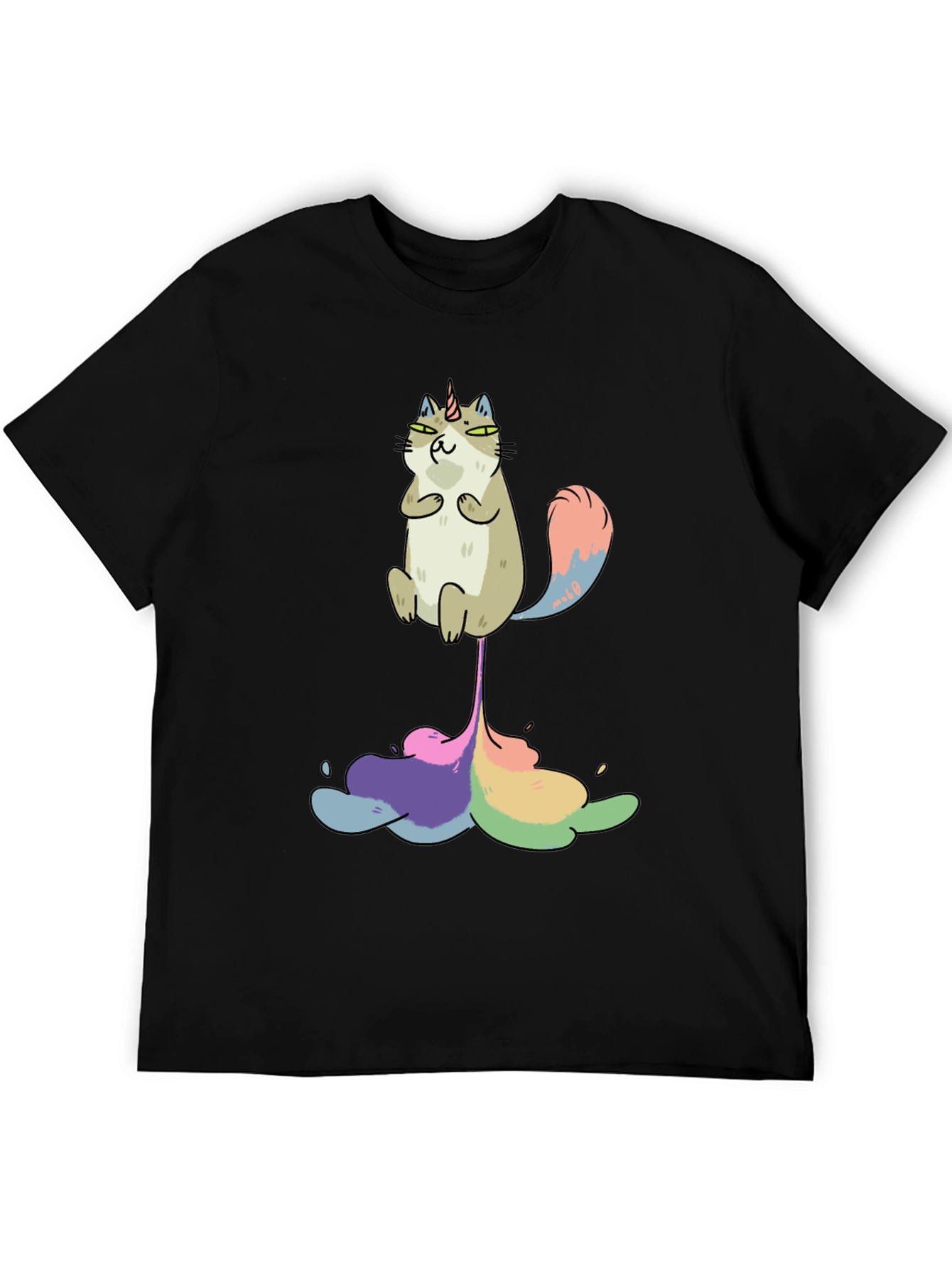 Unicorn Cat Rainbow Funny Black T-Shirt