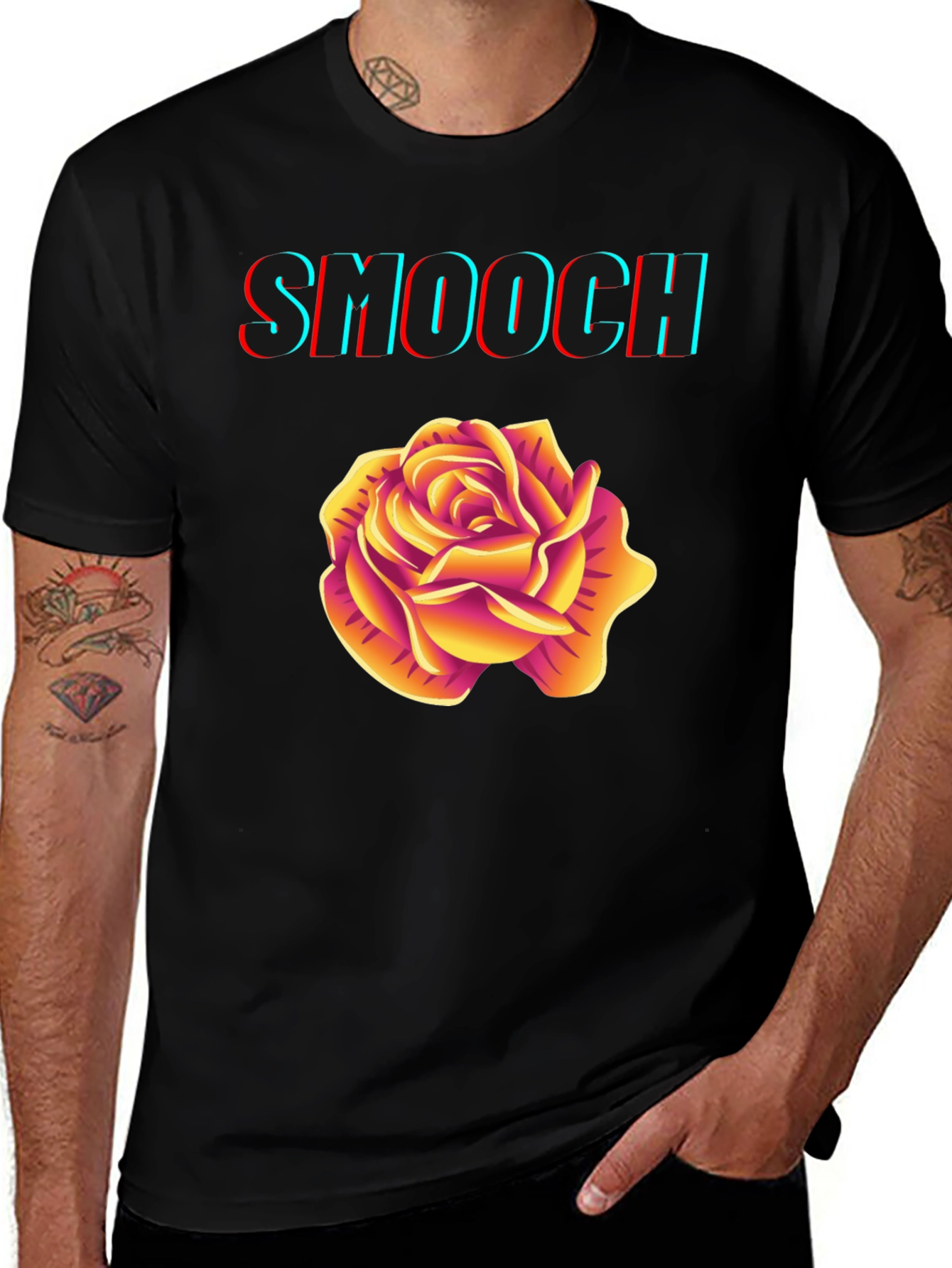 Smooch Rose Graphic Tee - Stylish Mens Black T-Shirt
