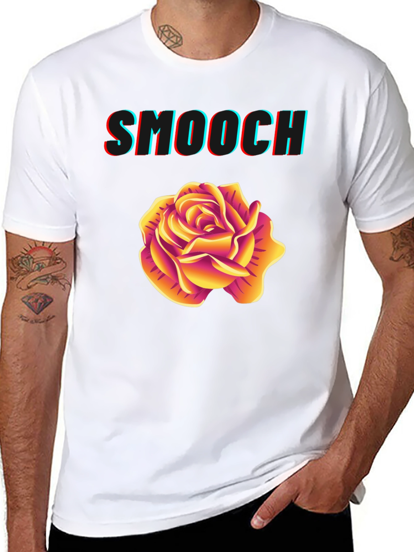 Smooch Rose Graphic Tee - Stylish Mens Black T-Shirt