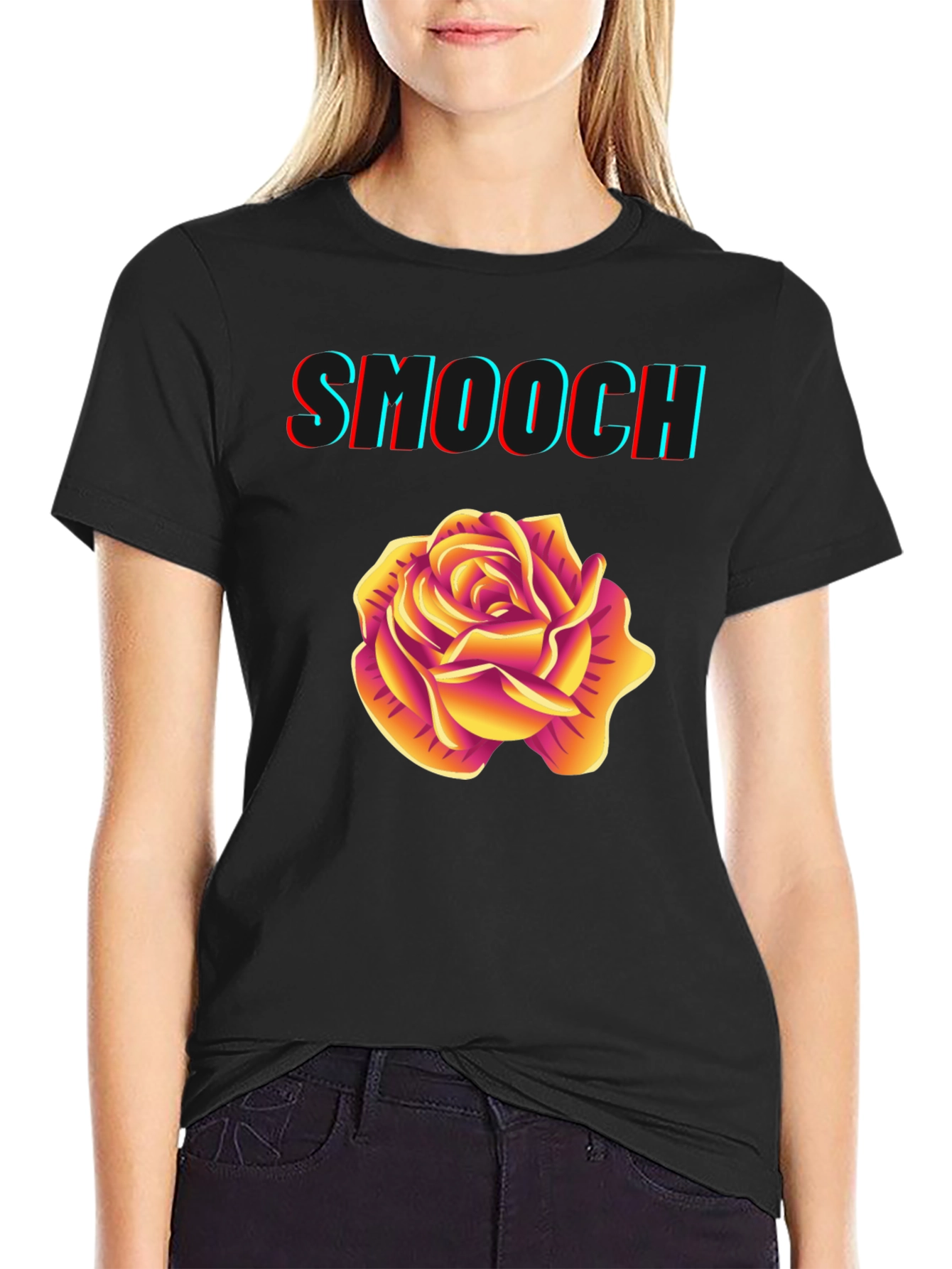 Smooch Rose Graphic Tee - Stylish Mens Black T-Shirt