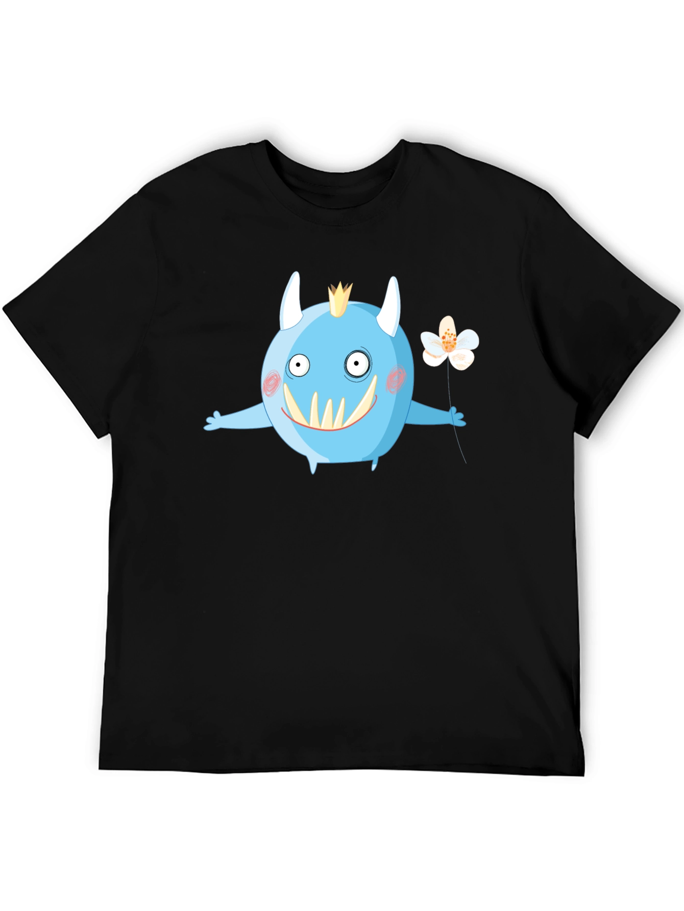 Monster with Flower Graphic Tee - Black