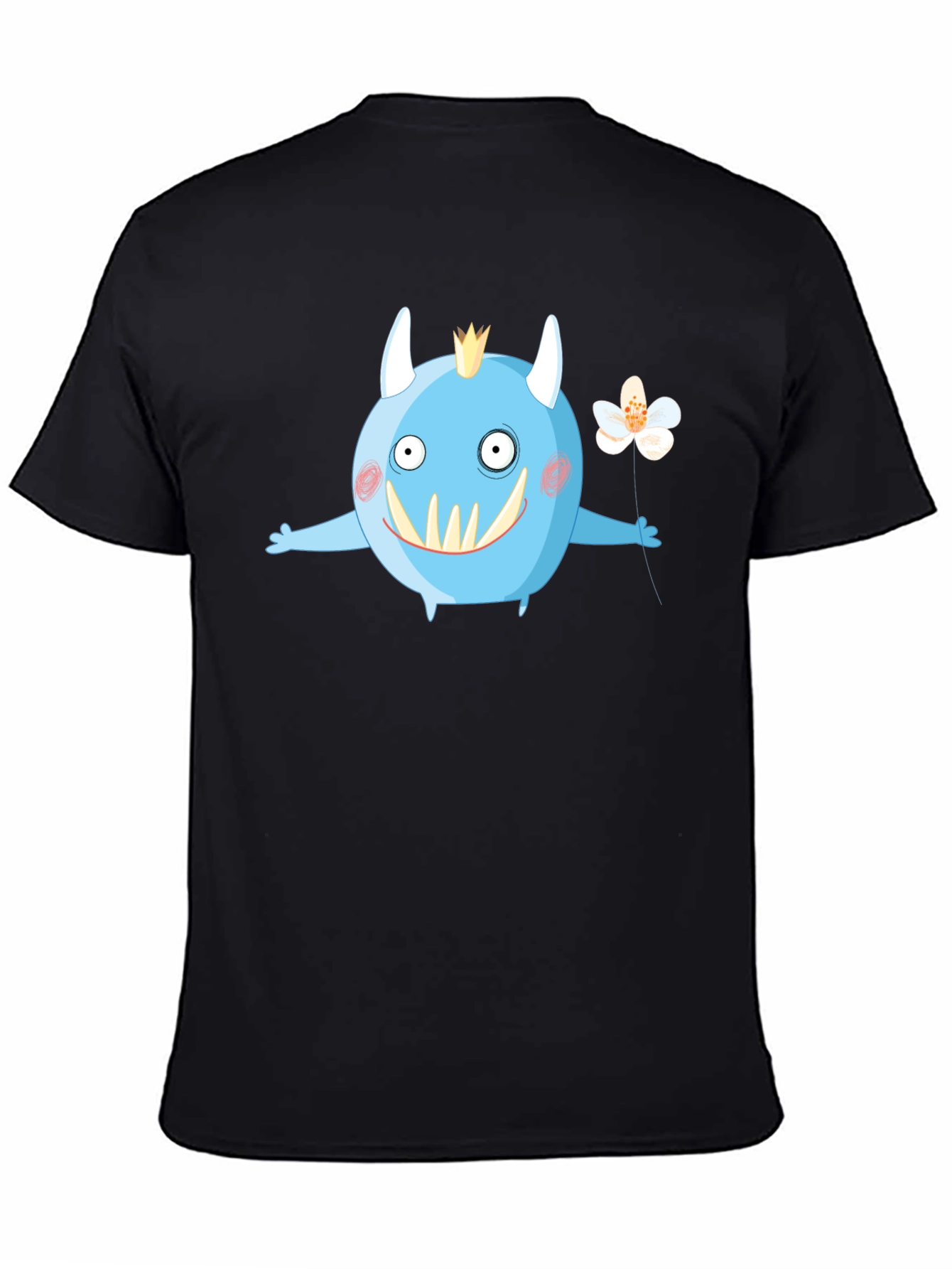 Monster with Flower Graphic Tee - Black