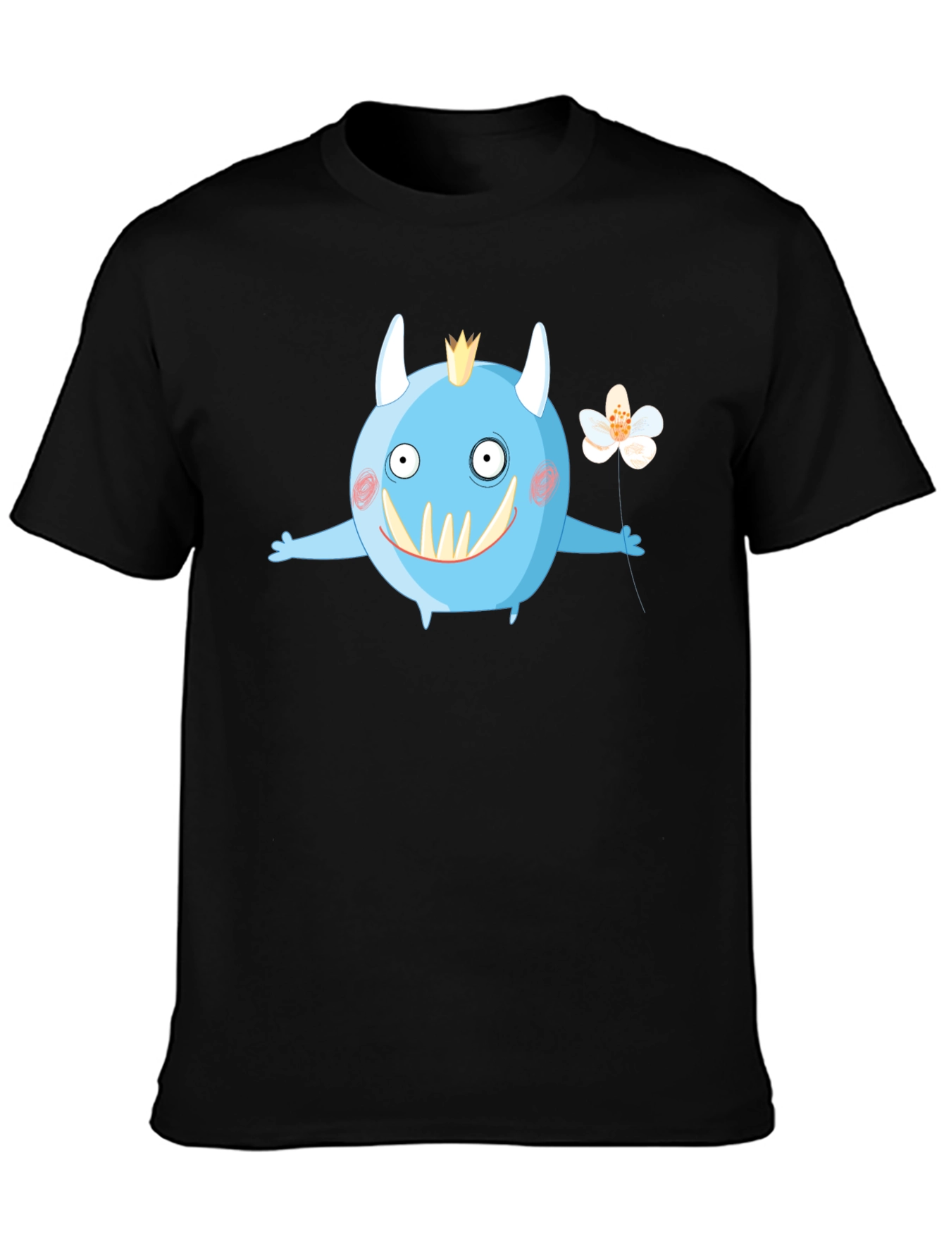 Monster with Flower Graphic Tee - Black
