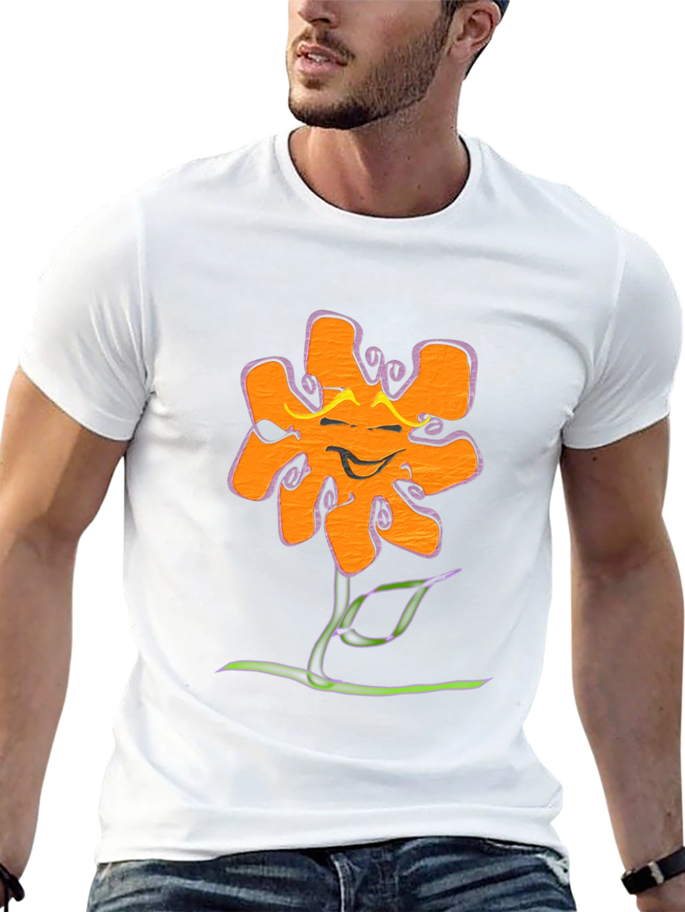 Funky Flower Graphic Tee - Black Cotton T-Shirt