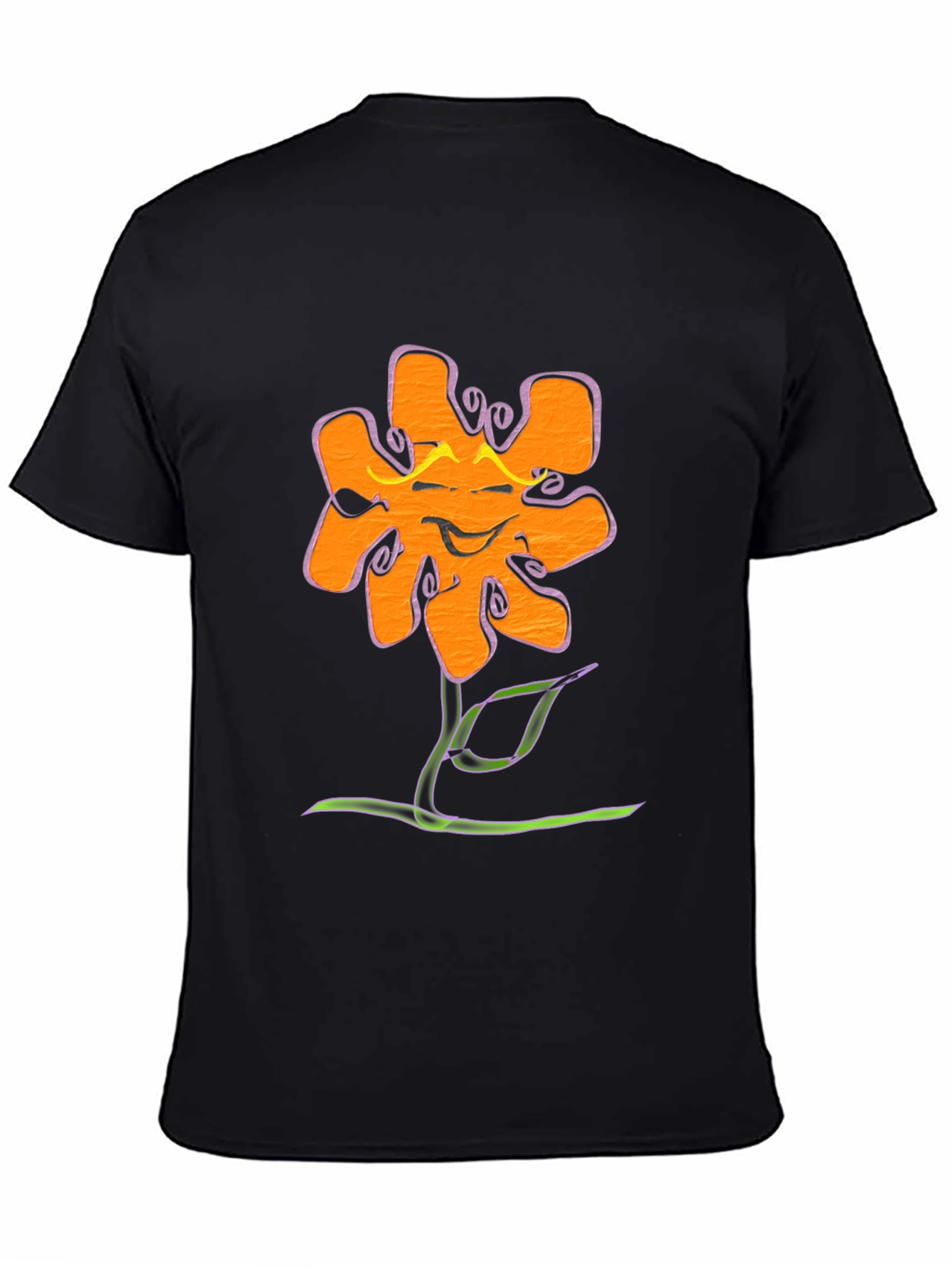 Funky Flower Graphic Tee - Black Cotton T-Shirt